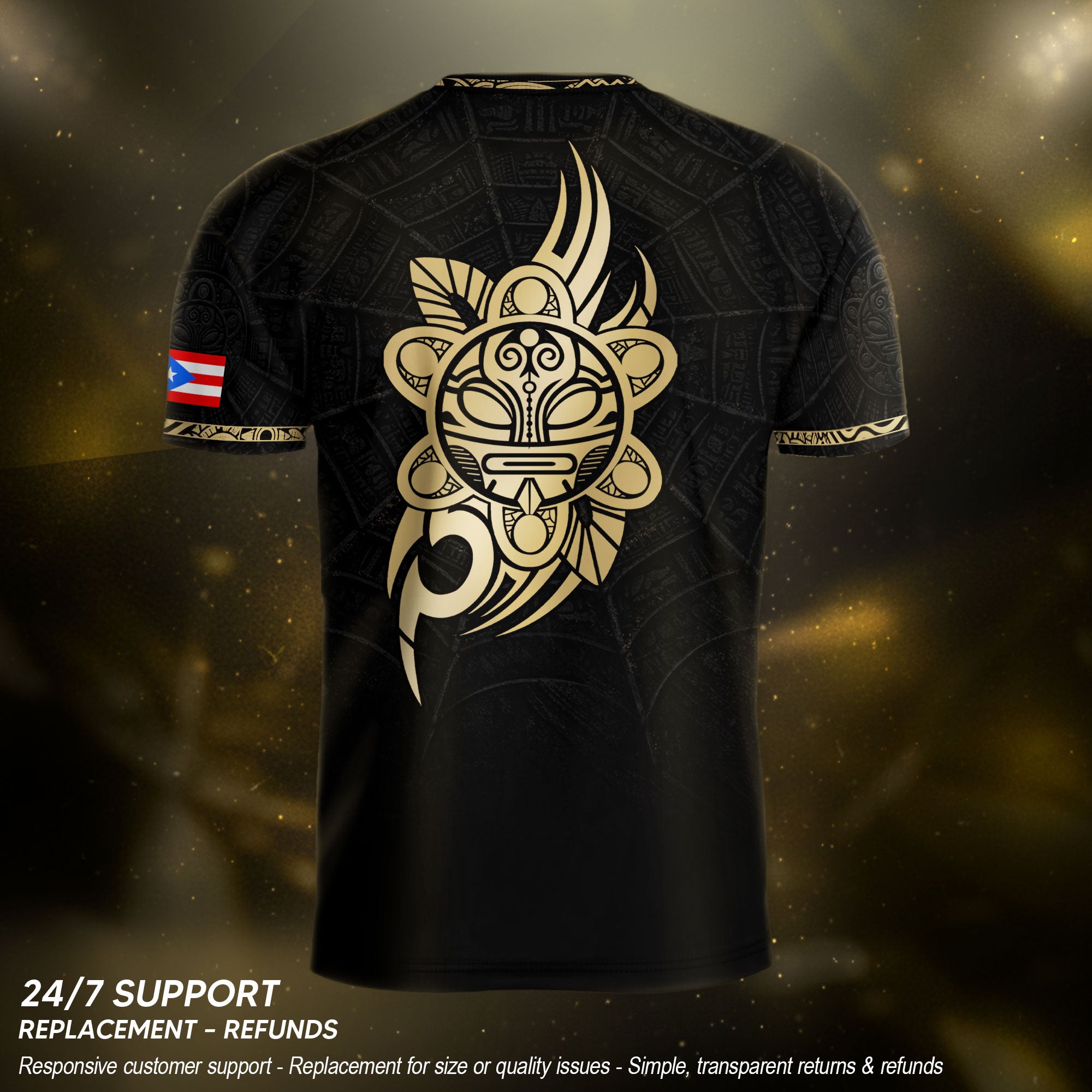 Puerto Rico Soccer Jersey Black Gold Taino Sun Heritage Football Shirt