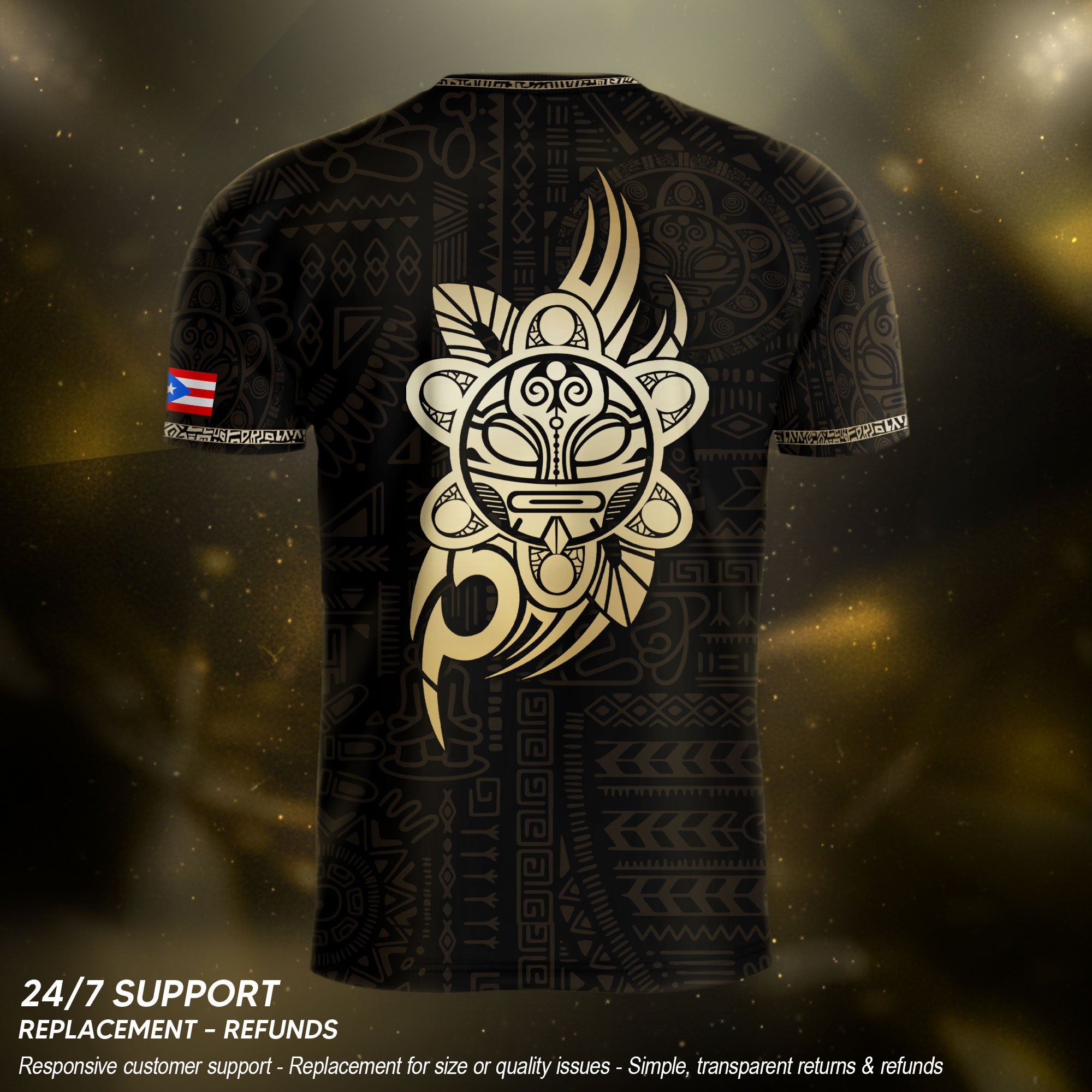 Puerto Rico Soccer Jersey - Black Taino Culture Heritage Gold Edition Football Shirt