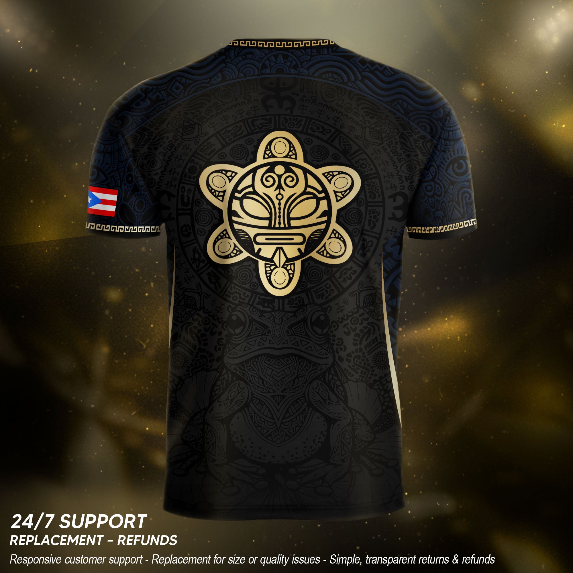 Puerto Rico Soccer Jersey - Elite Navy Gold Taino Symbol Boricua Heritage Apparel