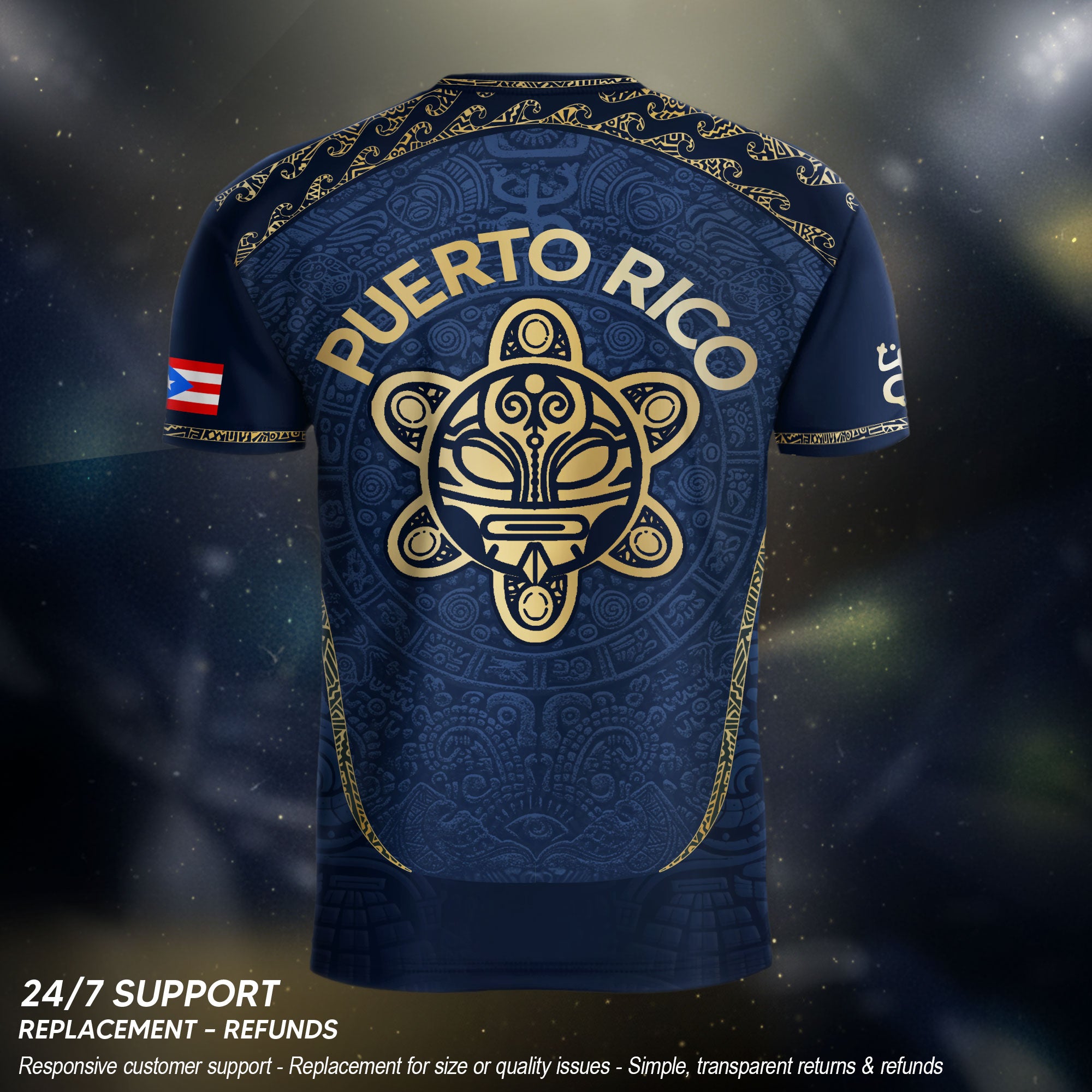 Puerto Rico Soccer Jersey - Navy and Gold Taino Sun Heritage Football Shirt