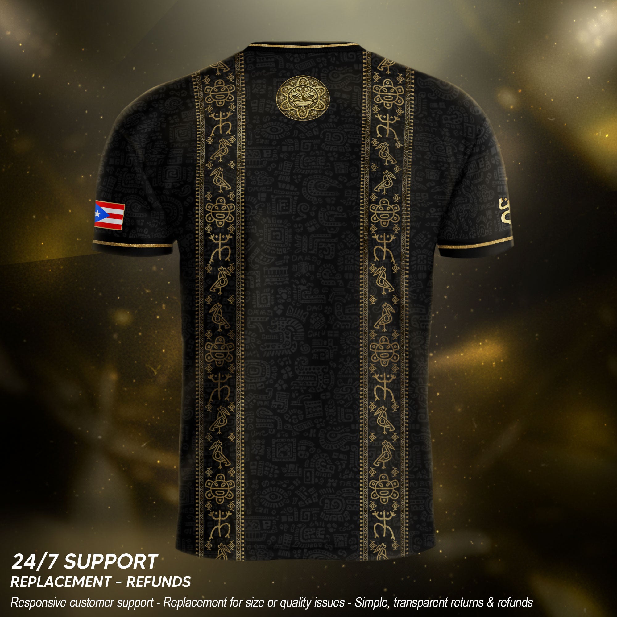 Puerto Rico Soccer Jersey - Coat of Arms & Taino Petroglyphs Black Heritage Shirt
