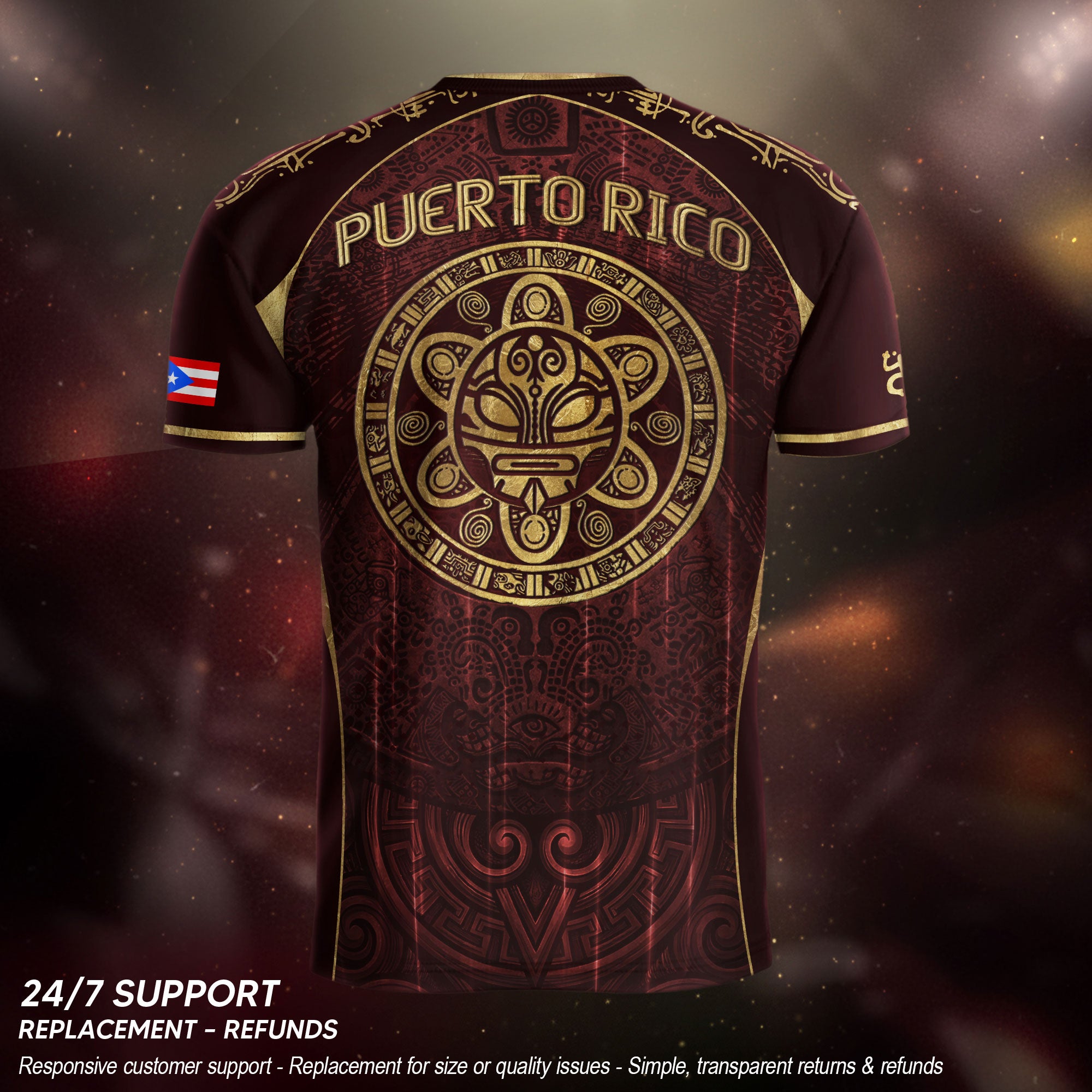 Puerto Rico Soccer Jersey - Elite Maroon Gold Edition Taino Symbol Training Heritage Shirt