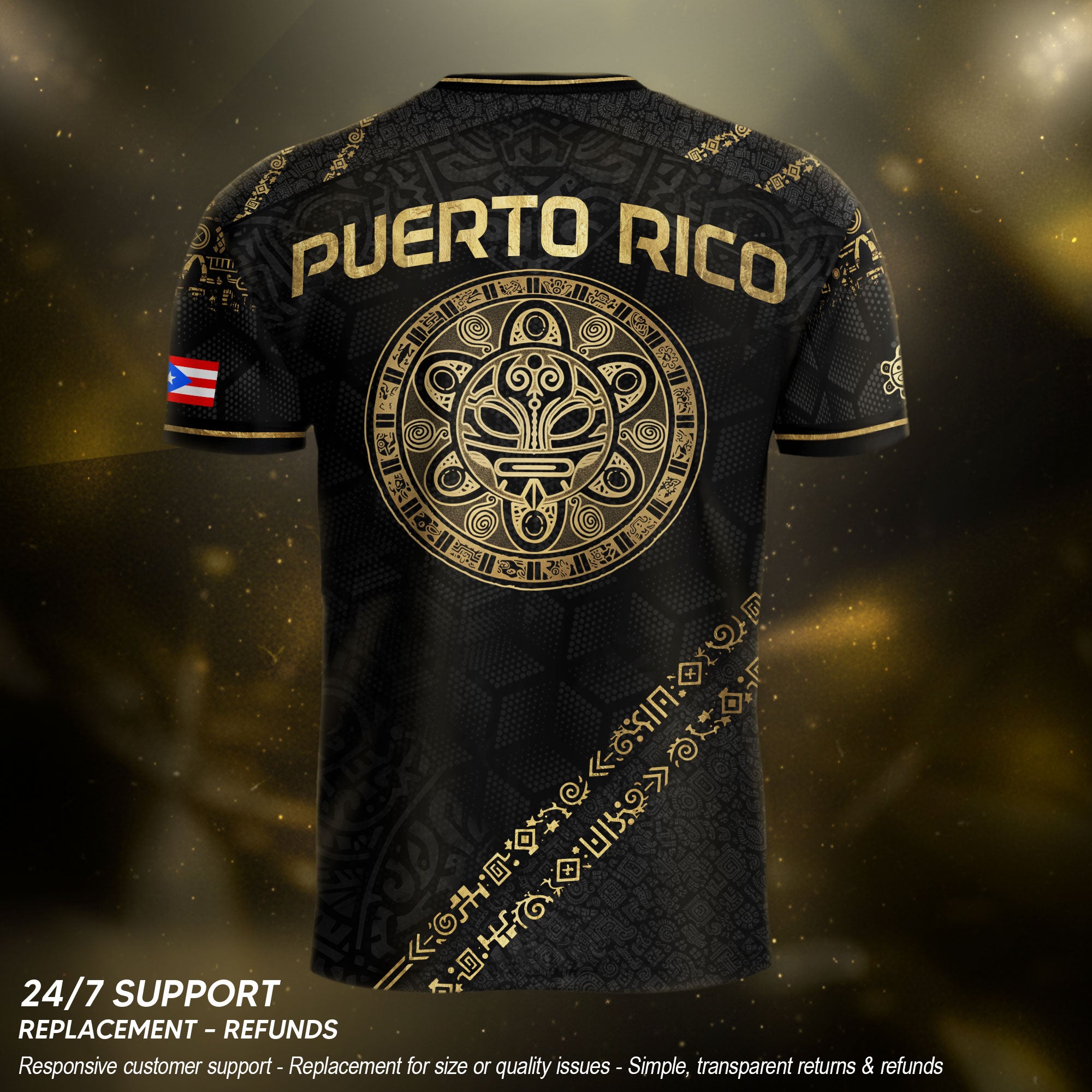Puerto Rico Soccer Jersey - Elite Black Gold Taino Sun & Shield Heritage Jersey