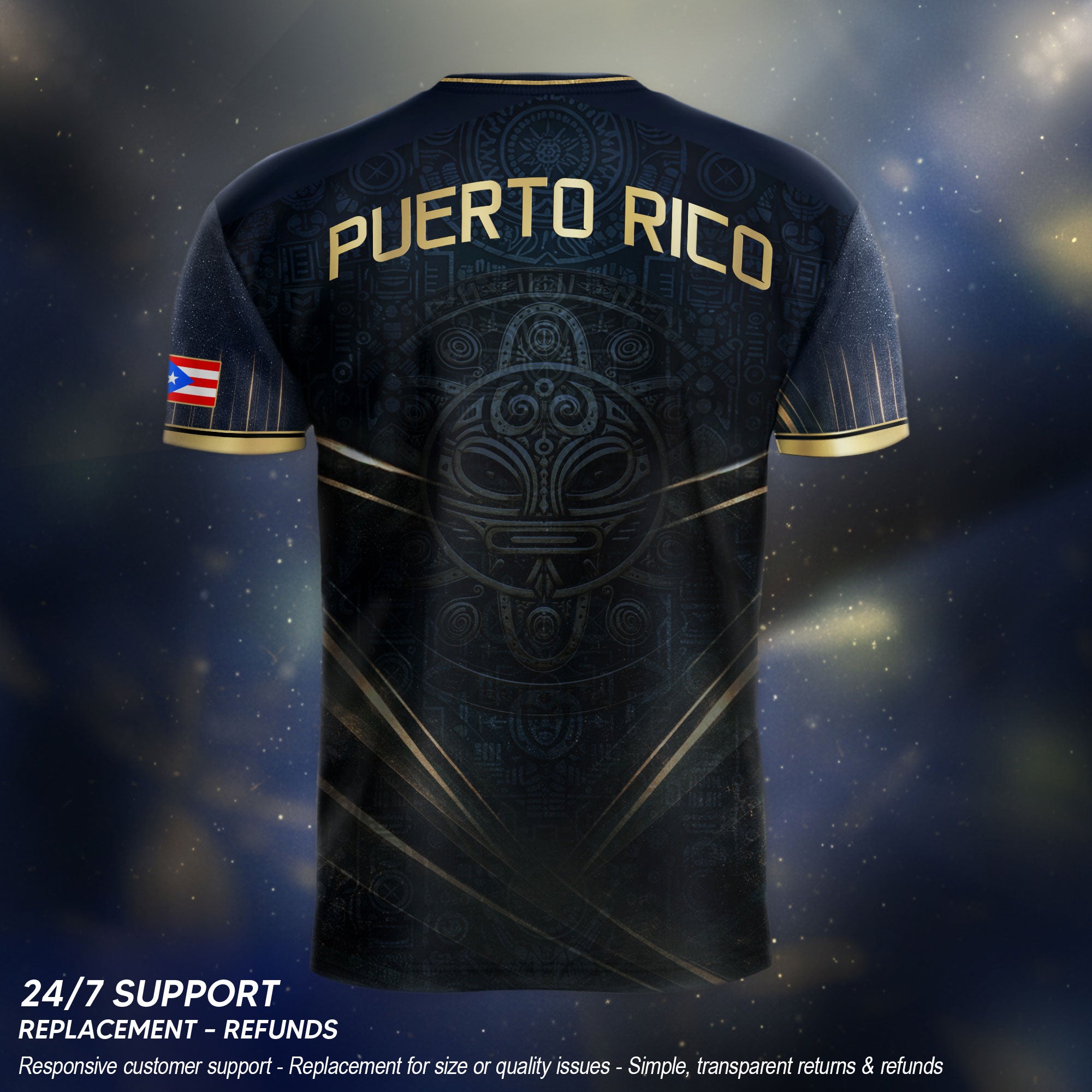 Puerto Rico Soccer Jersey - Elite Navy Gold V-Line Taino Heritage Sportswear