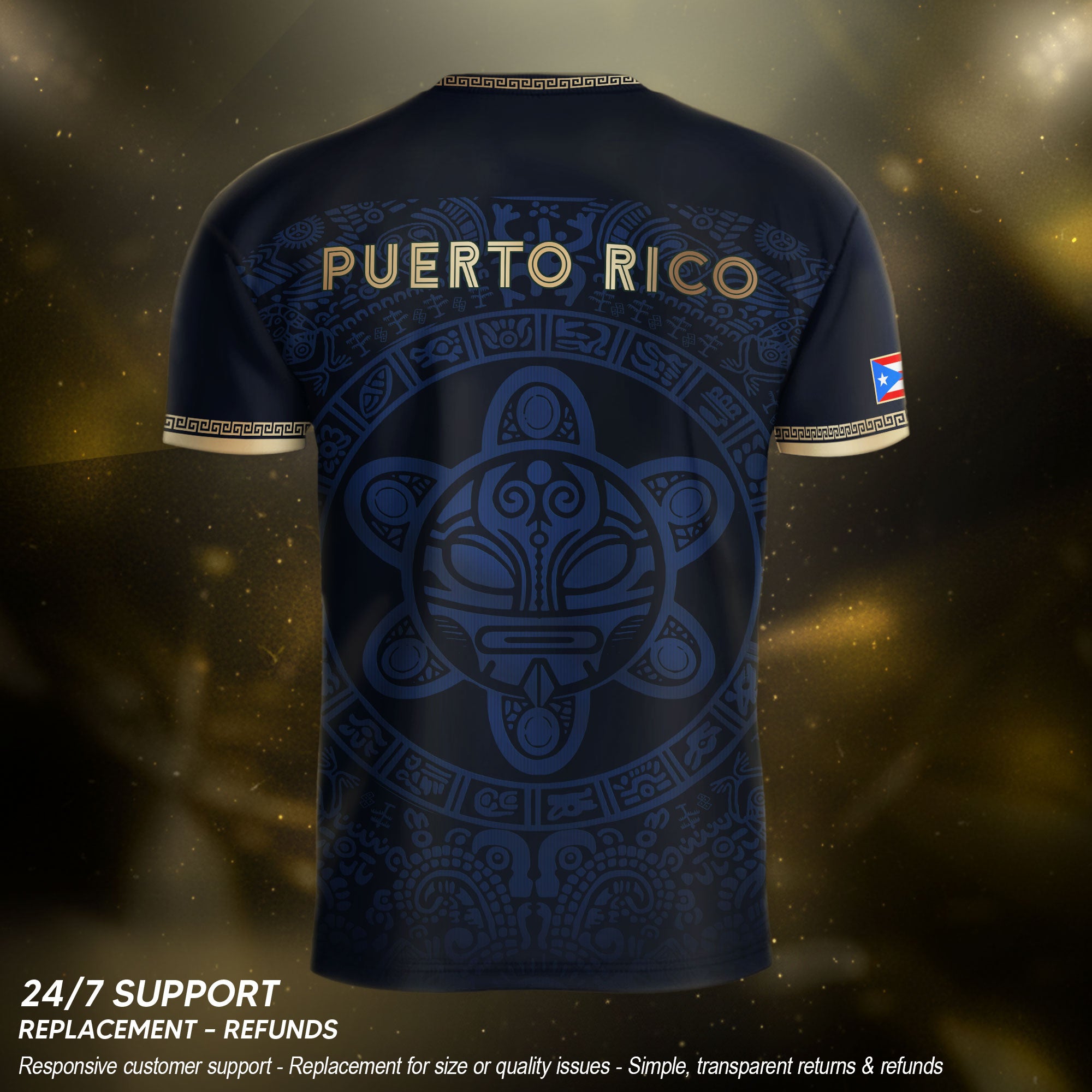 Puerto Rico Soccer Jersey Navy Gold Taino Sun Pattern National Pride Gear