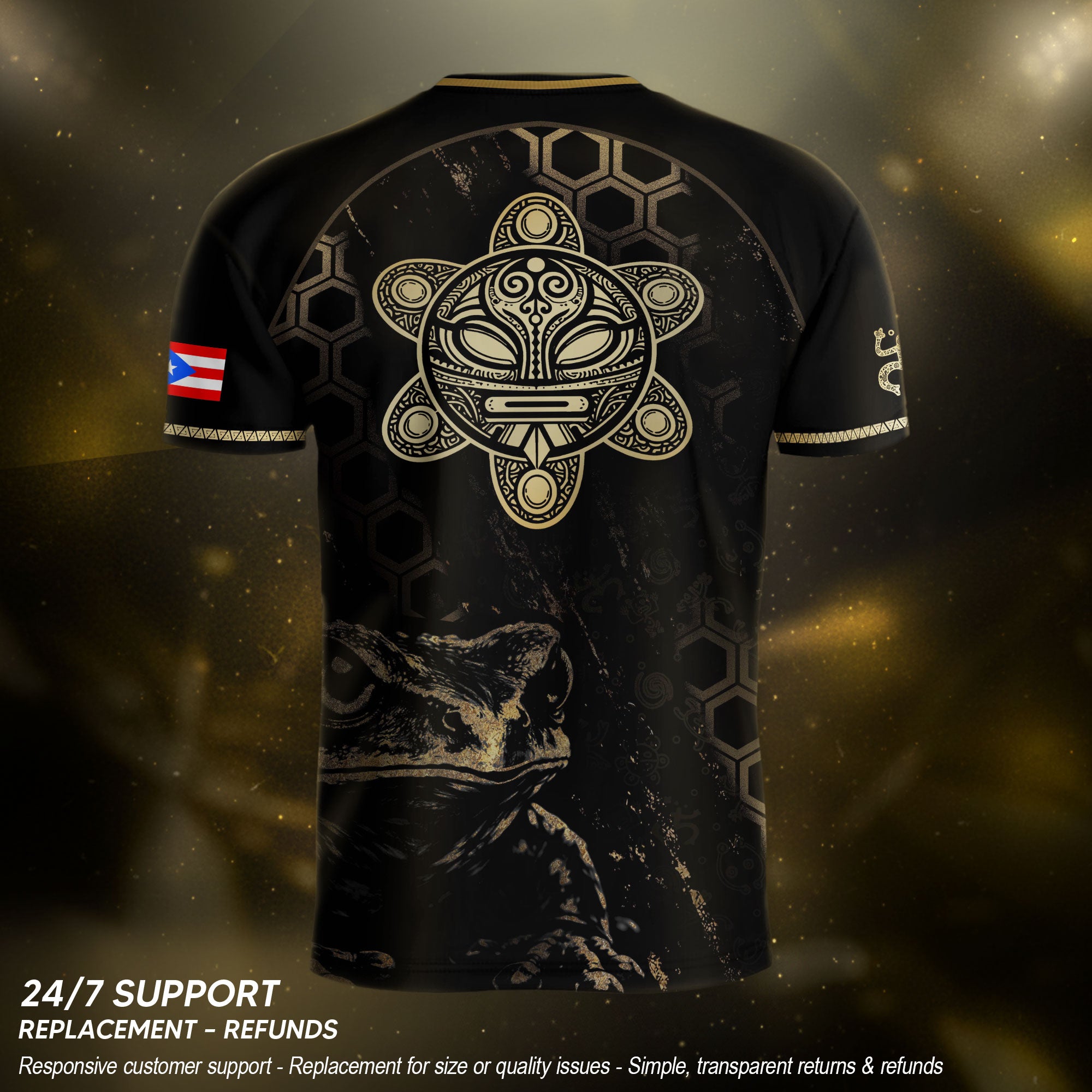 Puerto Rico Heritage Black Gold Coqui Frog Graphic Taino Mask Pride Soccer Jersey
