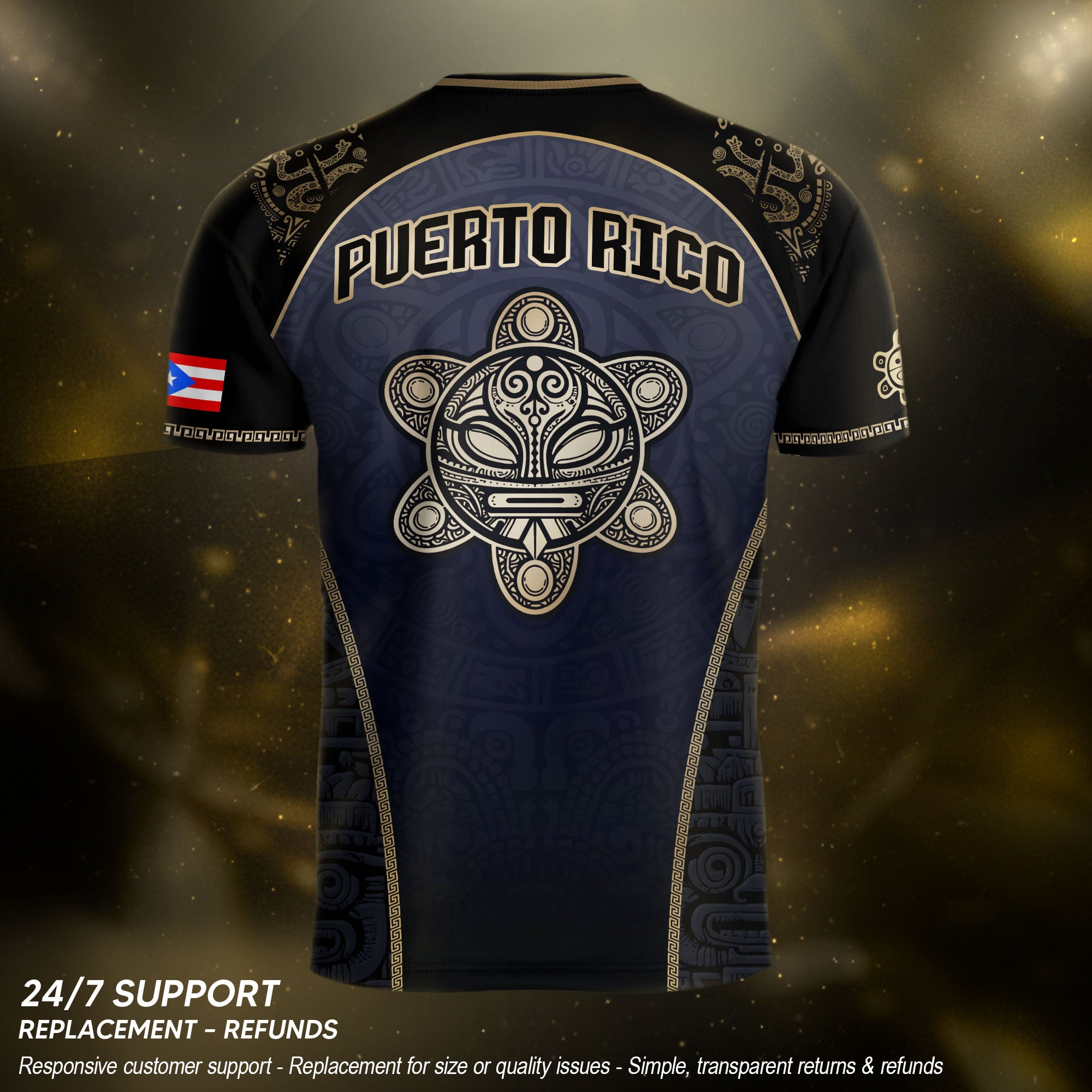 Puerto Rico Heritage Navy Gold Taino Graphic Pattern Coqui Pride Soccer Jersey