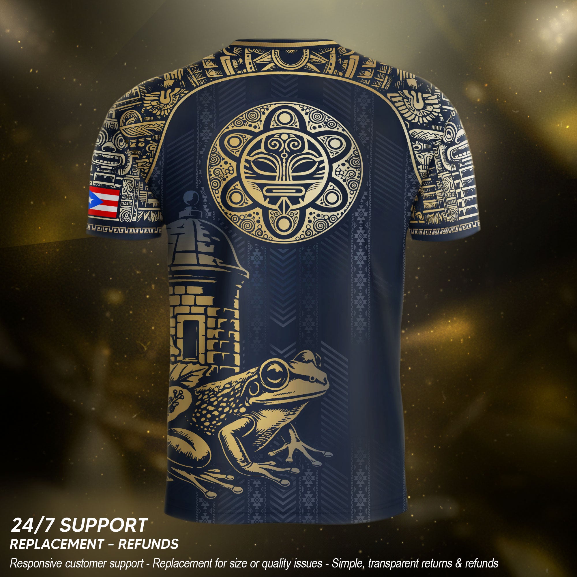 Puerto Rico Heritage Navy Gold Island Spirit Coqui Frog El Morro Graphic Pride Soccer Jersey