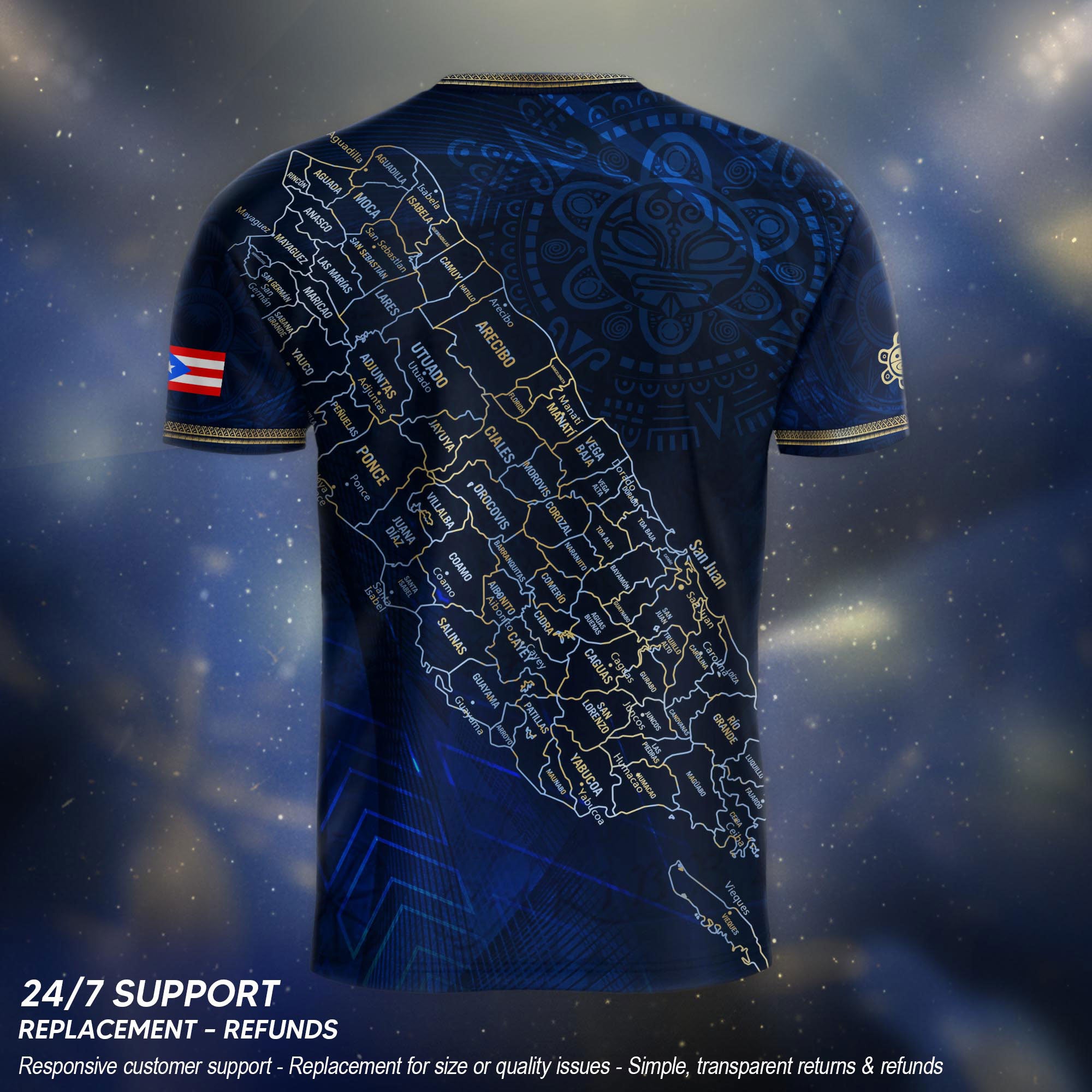 Puerto Rico Heritage Orgullo Boricua Navy Gold Detailed Island Map Coqui Soccer Jersey