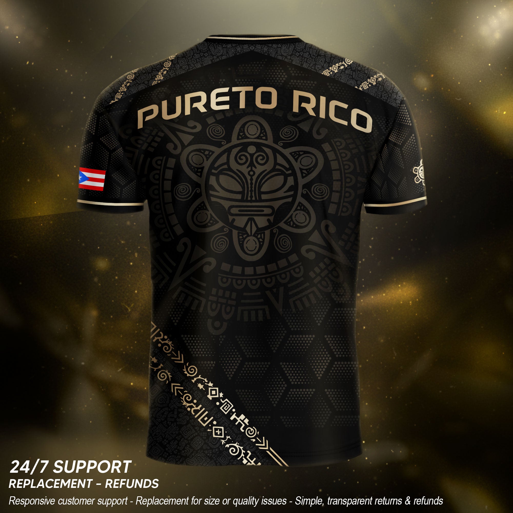 Puerto Rico Heritage Orgullo Boricua Black Gold Detailed Island Map Coqui Soccer Jersey