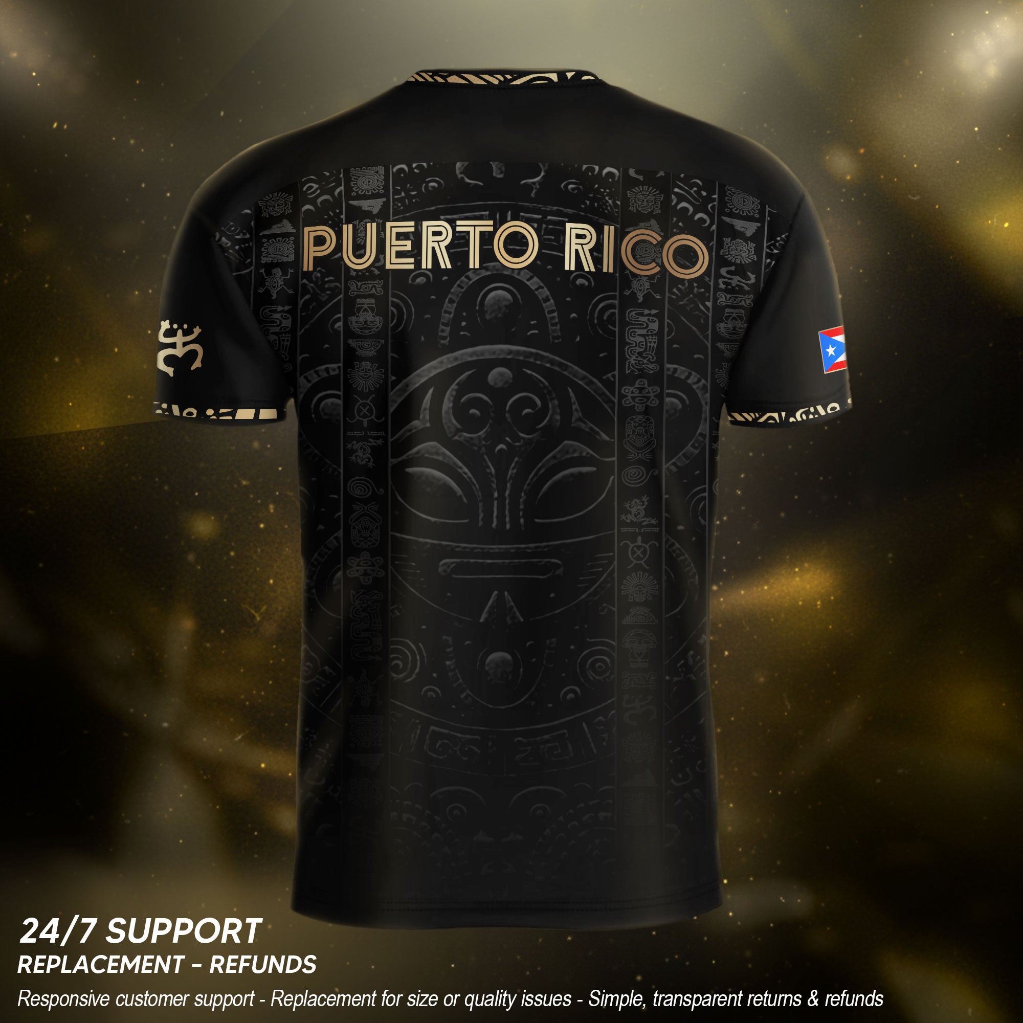 Camiseta de fútbol con máscara taína boricua azul marino de Puerto Rico, bandera tribal, orgullo nacional
