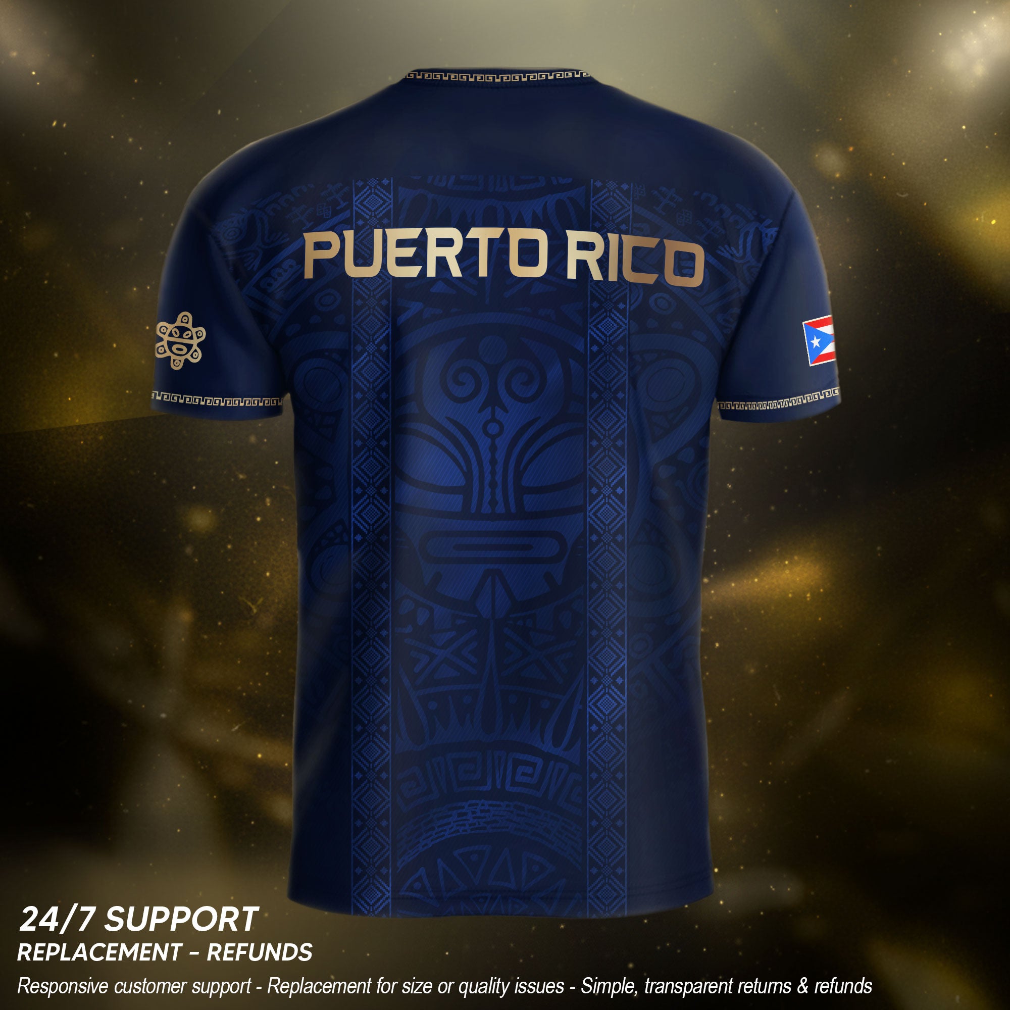 Camiseta de fútbol con máscara taína boricua azul marino de Puerto Rico, bandera tribal, orgullo nacional