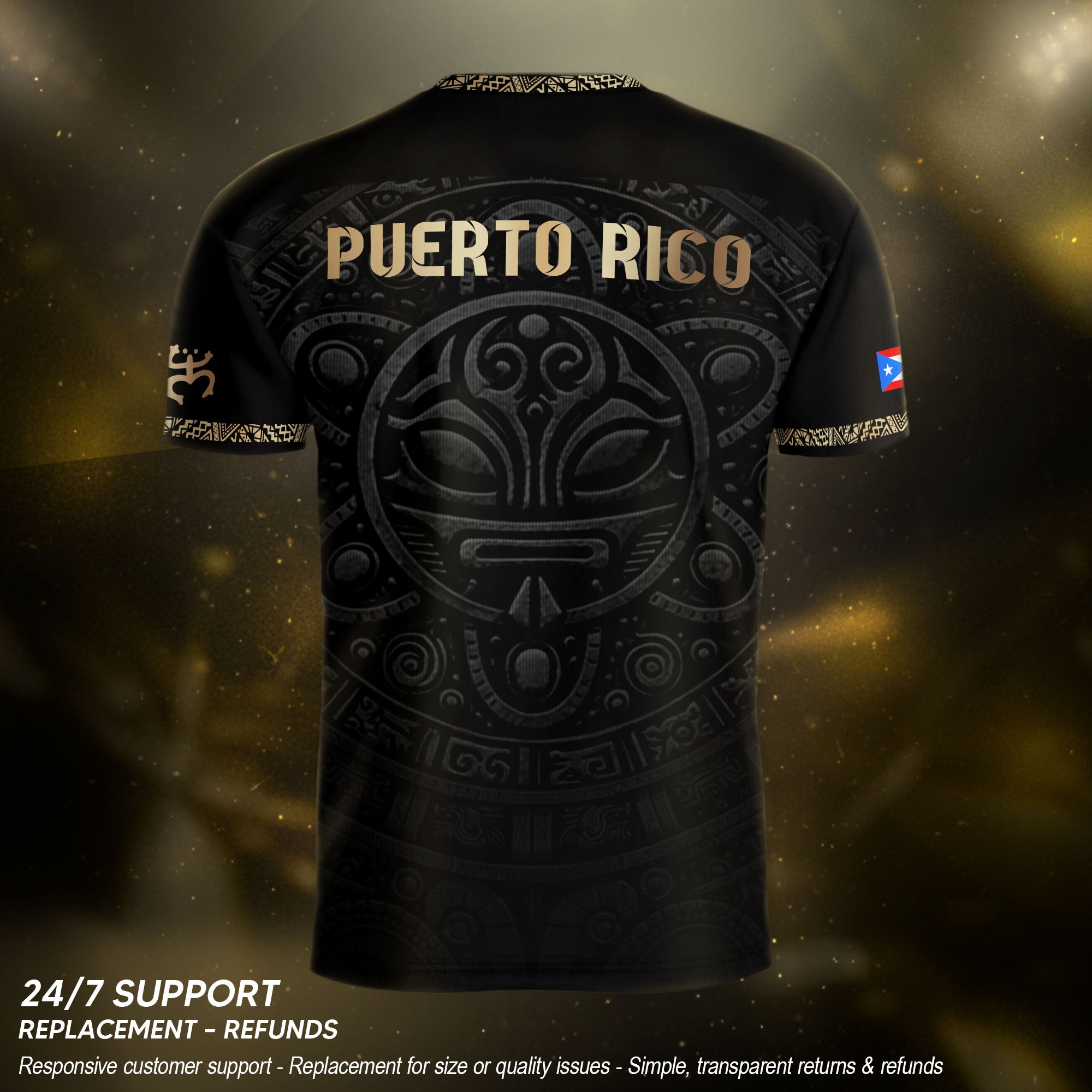 Camiseta de fútbol con máscara taína boricua azul marino de Puerto Rico, bandera tribal, orgullo nacional