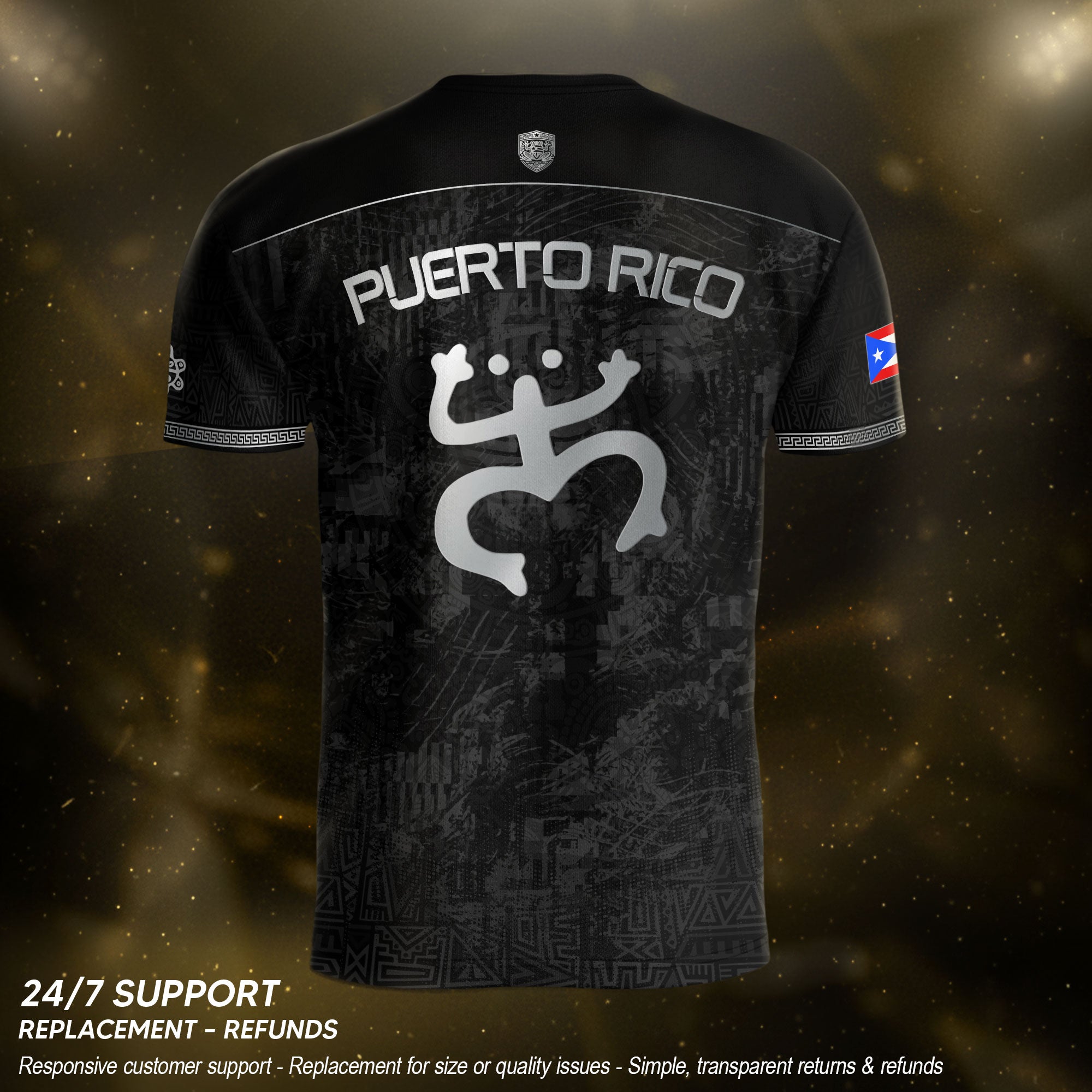 Black Puerto Rico Soccer Jersey Taino Tribal Design & Coqui Emblem Edition