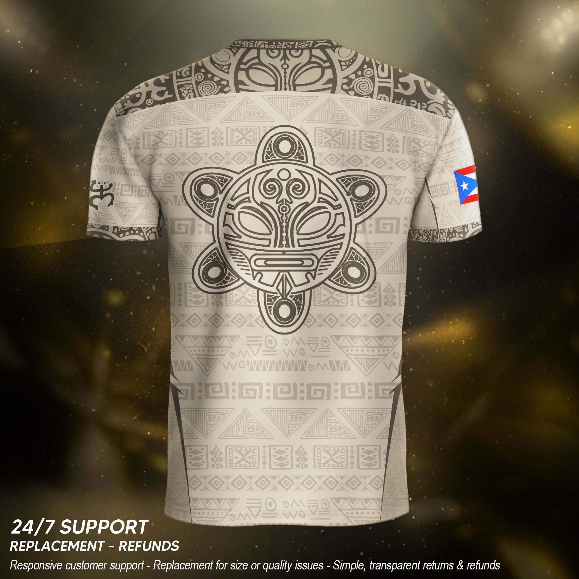 Puerto Rico Soccer Jersey Sandstone - Taino Sun Tribal Pattern - Beige Football Shirt