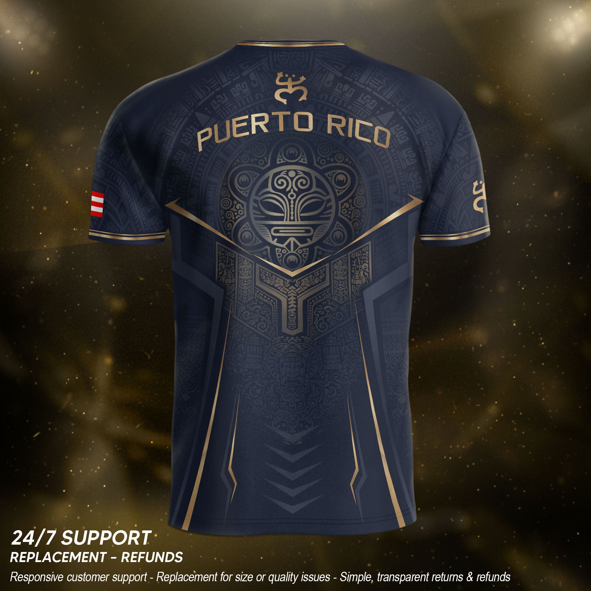 Puerto Rico Soccer Jersey - Navy Gold Taino Coqui Frog Crest Heritage Football Shirt