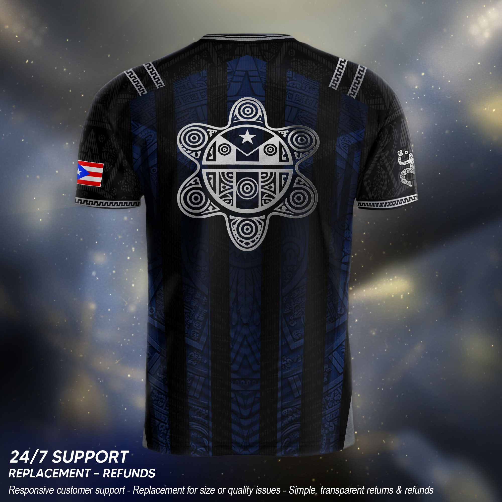 Puerto Rico Soccer Jersey - Midnight Navy & Black Taino Sun Symbol Midnight Blue Training Jersey