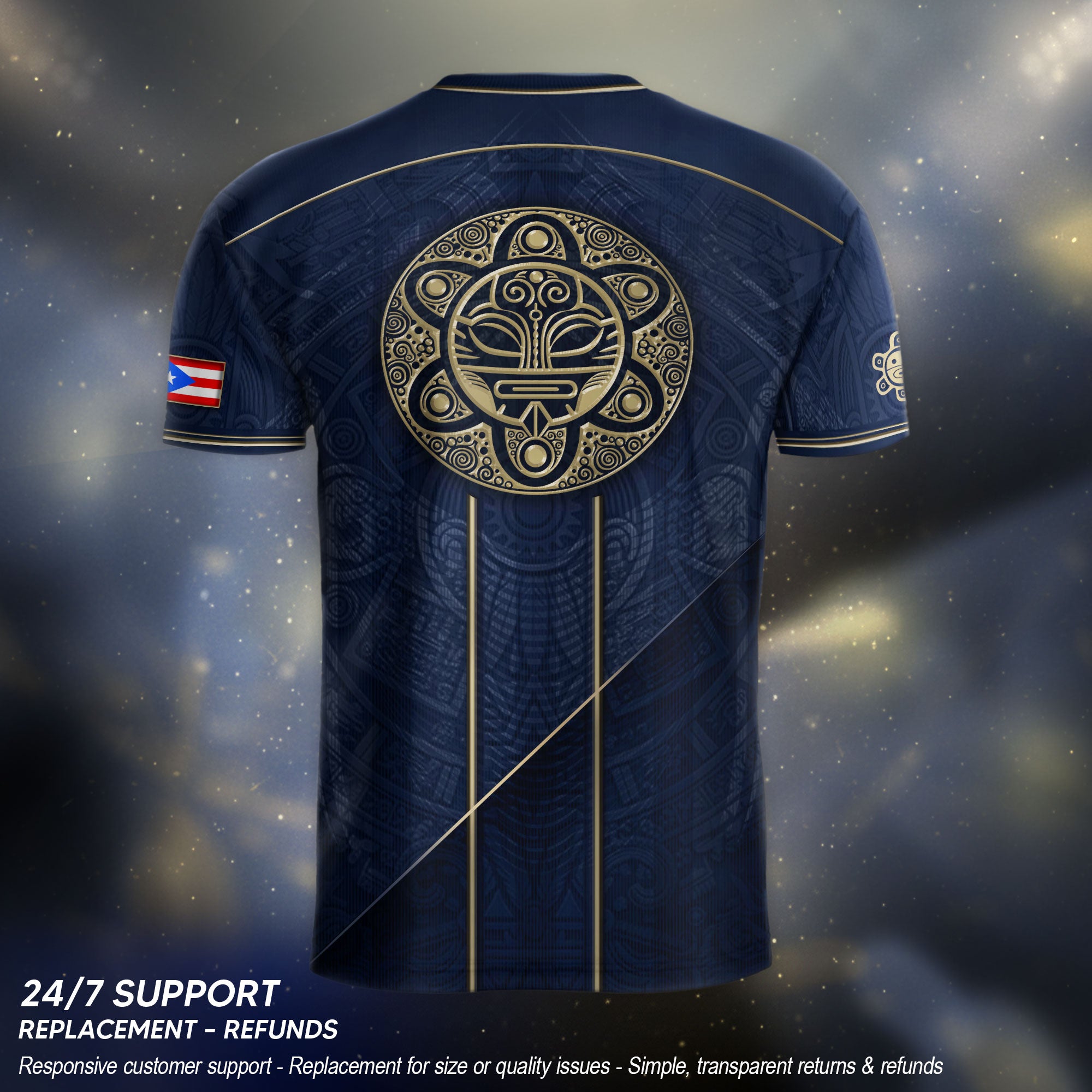 Puerto Rico Soccer Jersey - Elite Navy Gold Taino Pattern Boricua Pride Top