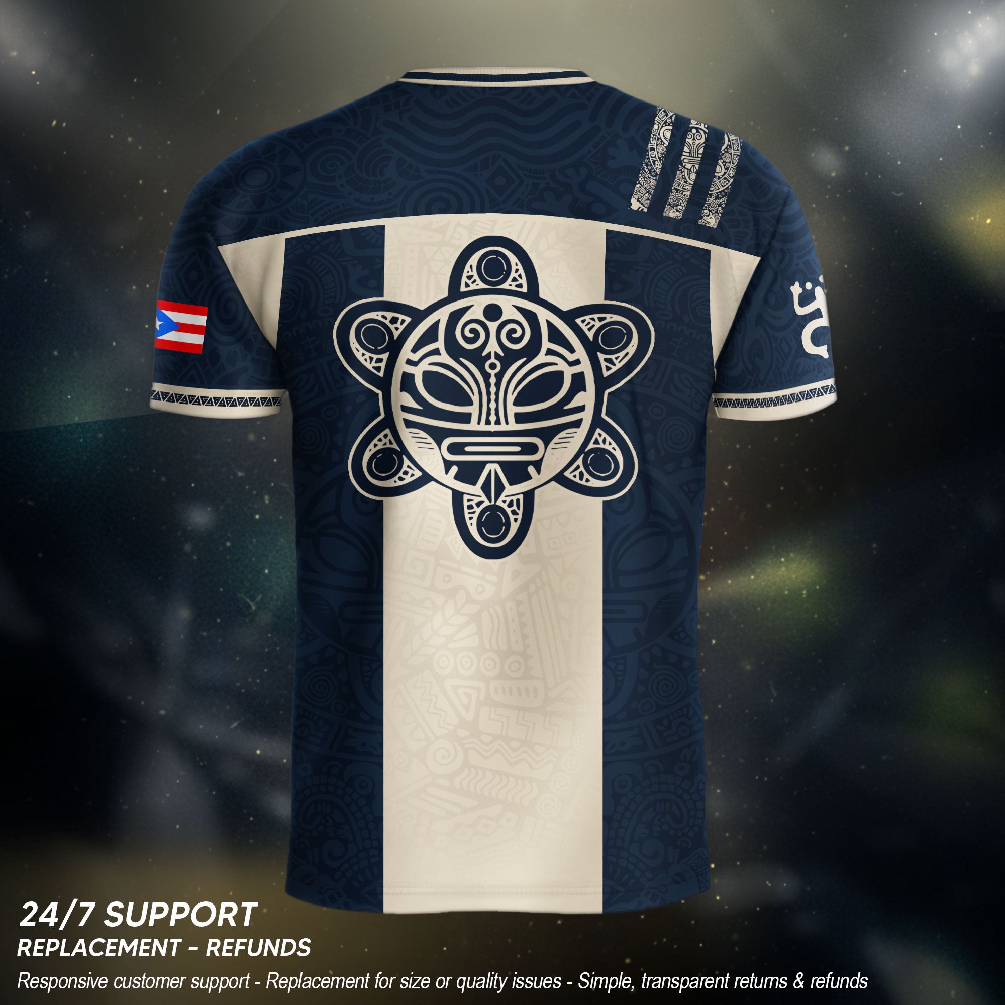 Puerto Rico Soccer Jersey Navy Beige Taino Coqui Flag PR Football Shirt Heritage Gift