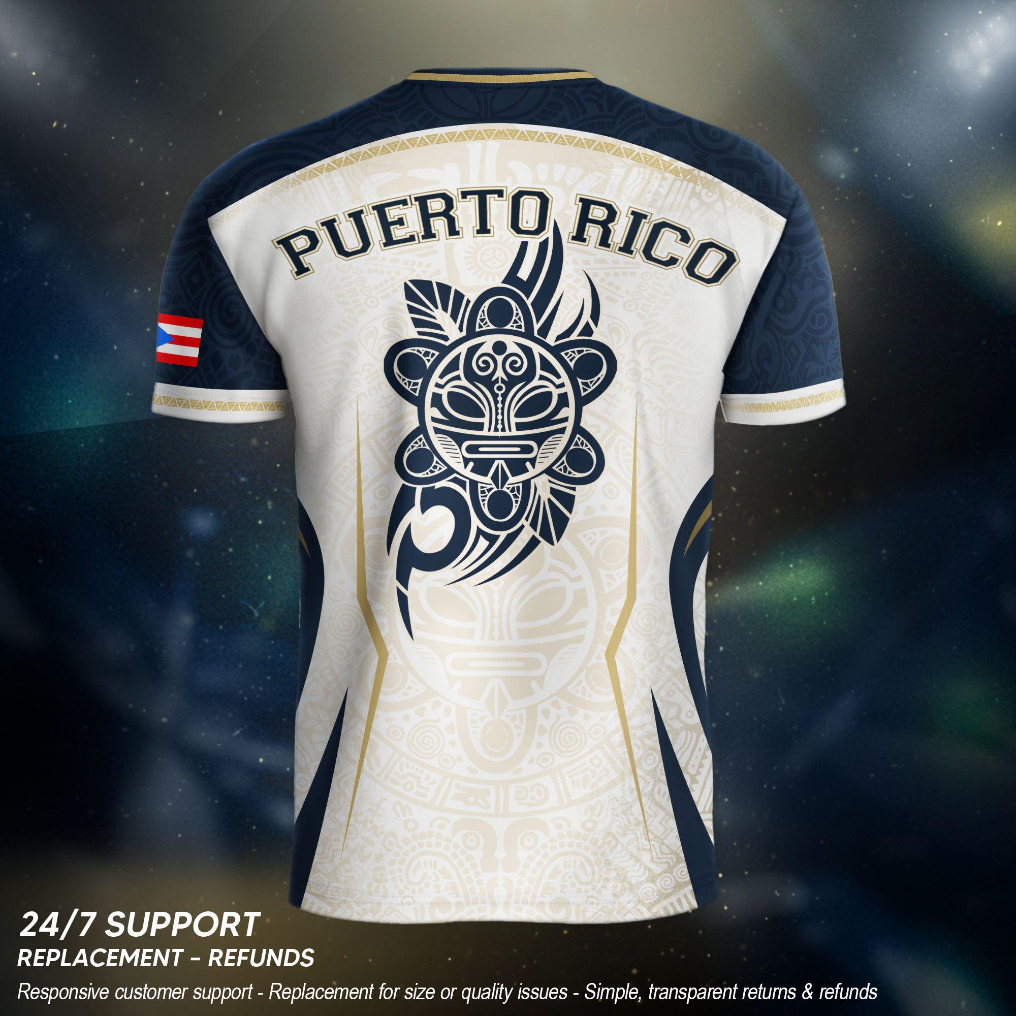 Puerto Rico Soccer Jersey Navy White Taino Coqui Flag PR Football Shirt Heritage
