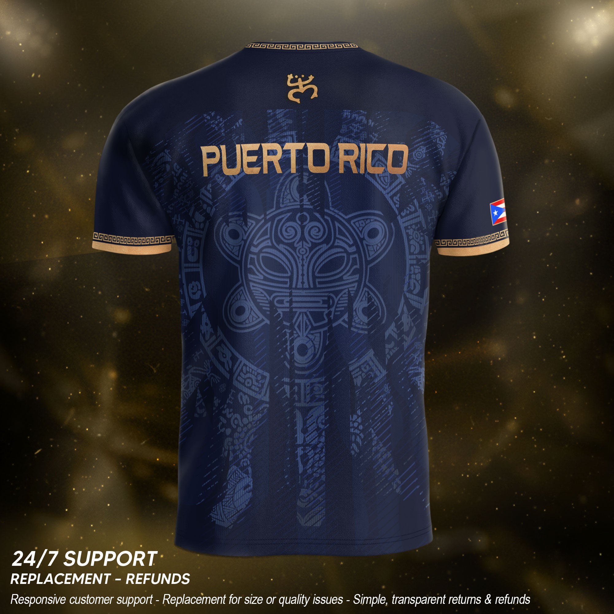 Puerto Rico Jersey Virgin Mary Navy Gold Catholic Faith Taino Symbols Boricua Pride