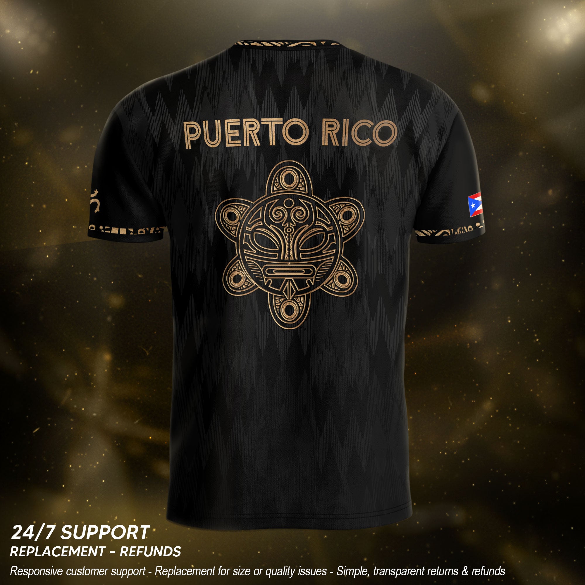 Camiseta de fútbol con máscara taína boricua azul marino de Puerto Rico, bandera tribal, orgullo nacional