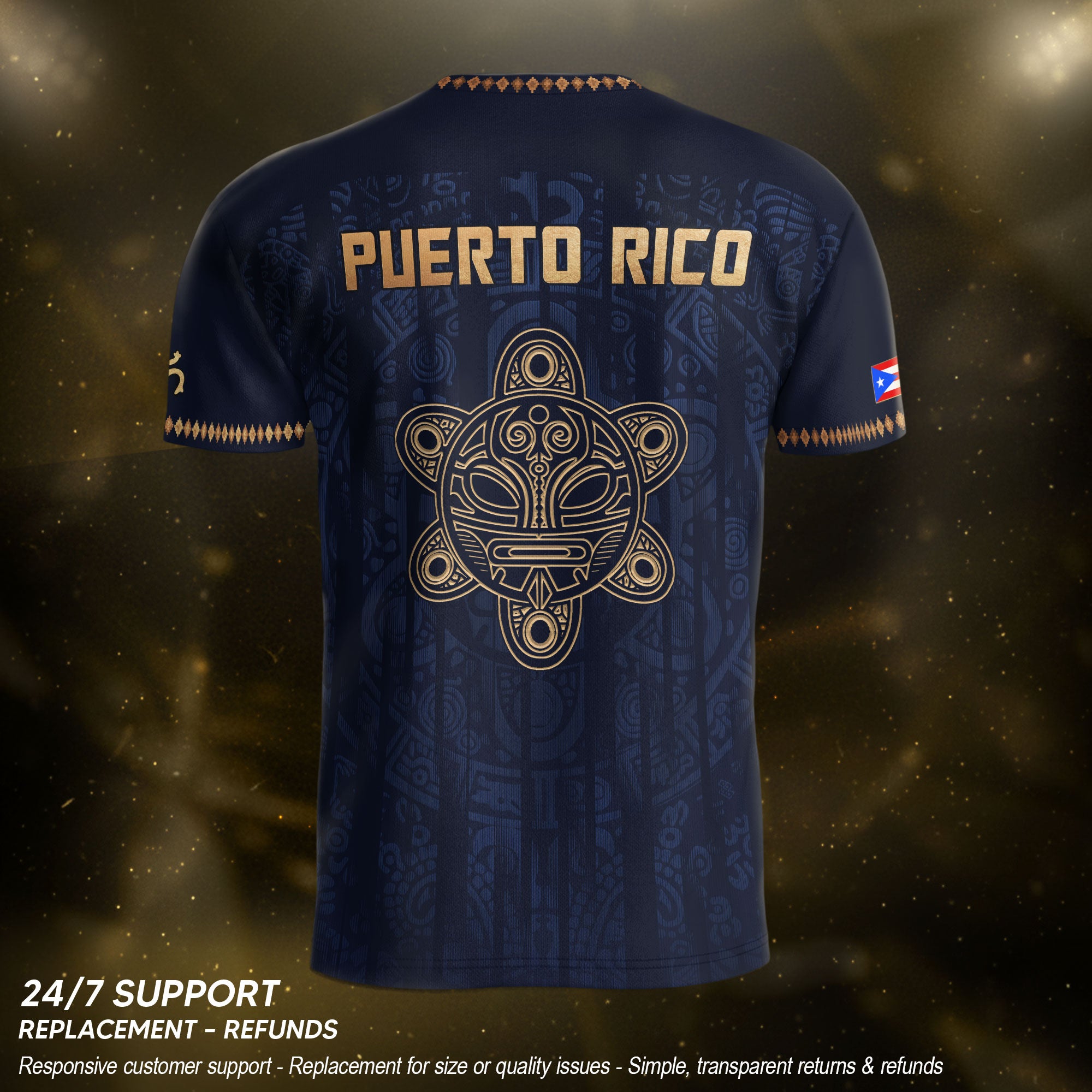 Camiseta de fútbol con máscara taína boricua azul marino de Puerto Rico, bandera tribal, orgullo nacional