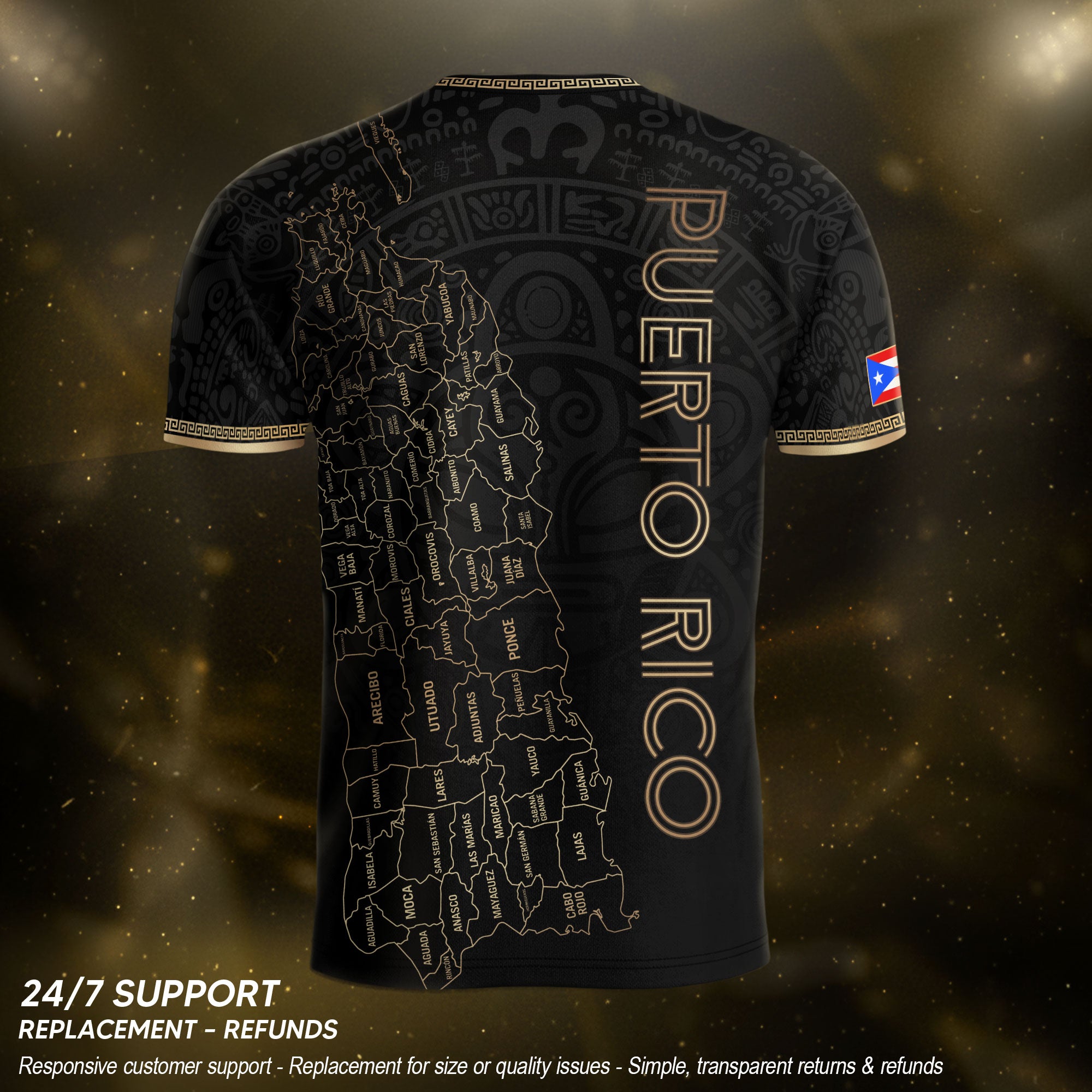 Puerto Rico Soccer Jersey Black Gold Taino Coqui Frog Map Boricua Football Shirt