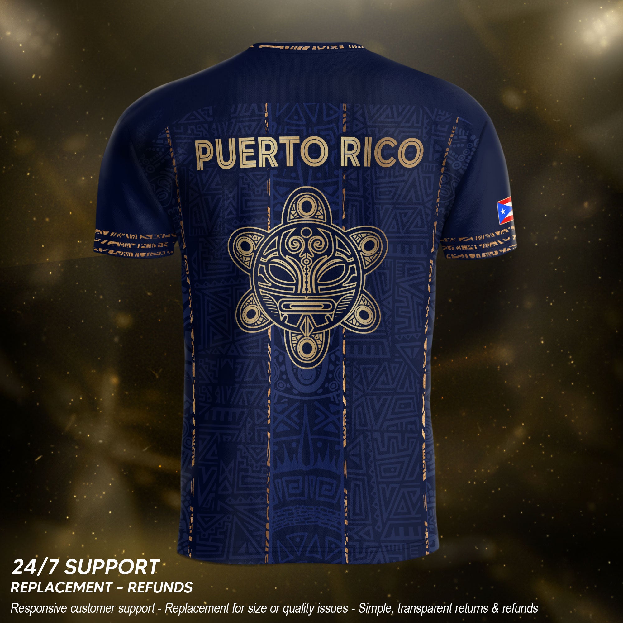 Camiseta de fútbol con máscara taína boricua azul marino de Puerto Rico, bandera tribal, orgullo nacional