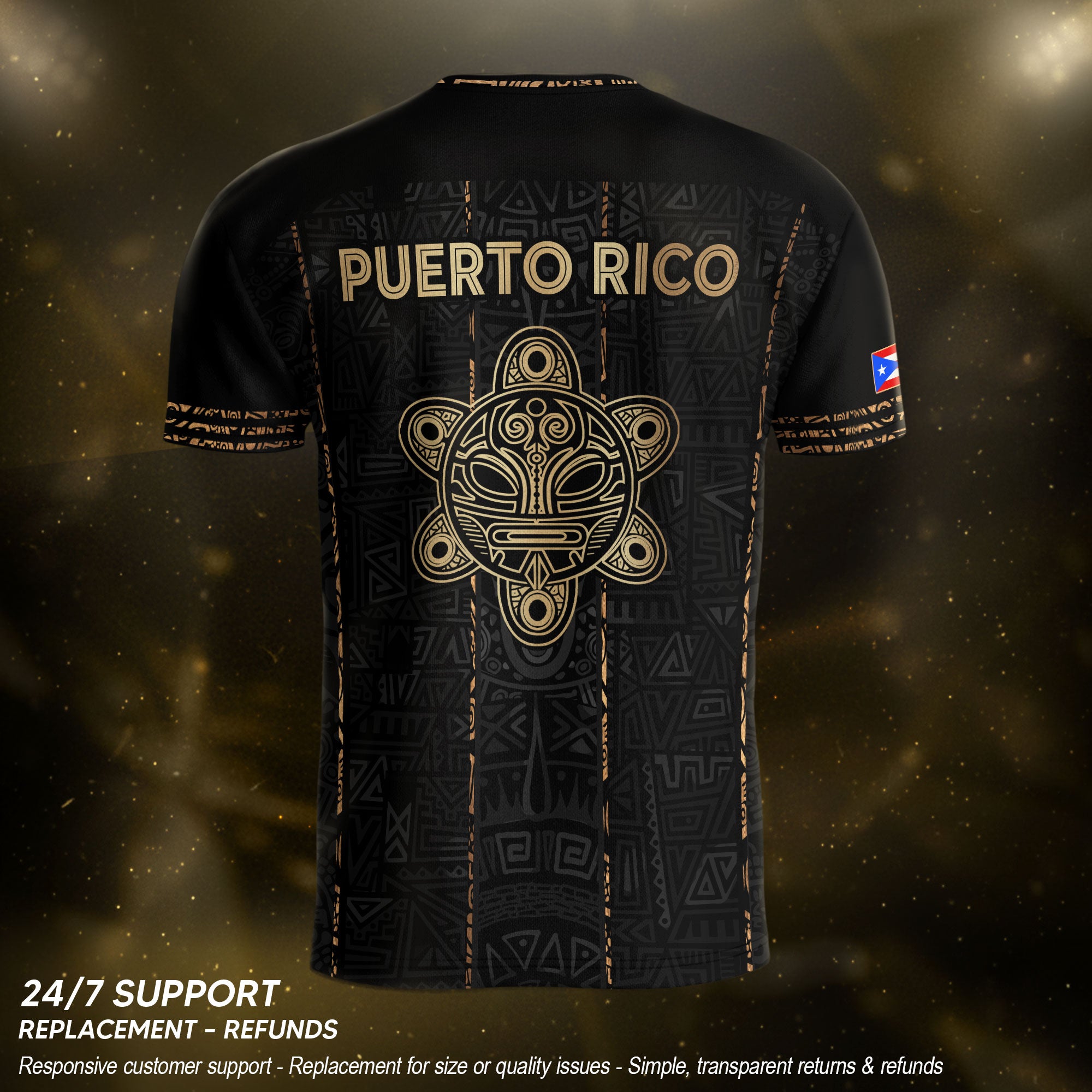 Black Puerto Rico Soccer Jersey Taino Turtle Tribal Boricua Football Shirt