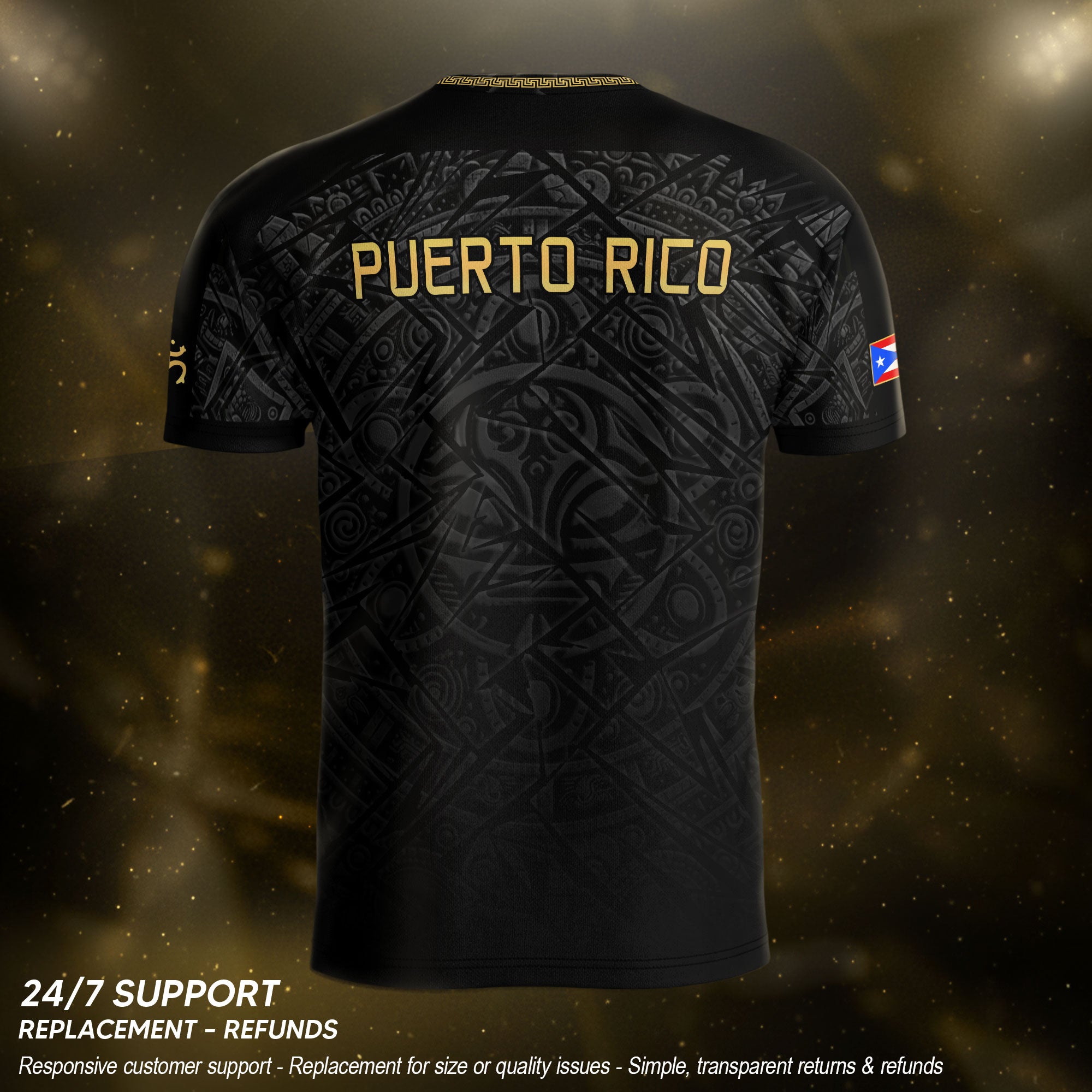Puerto Rico Soccer Jersey Black Gold Taino Turtle Tribal Apparel Boricua Football Shirt