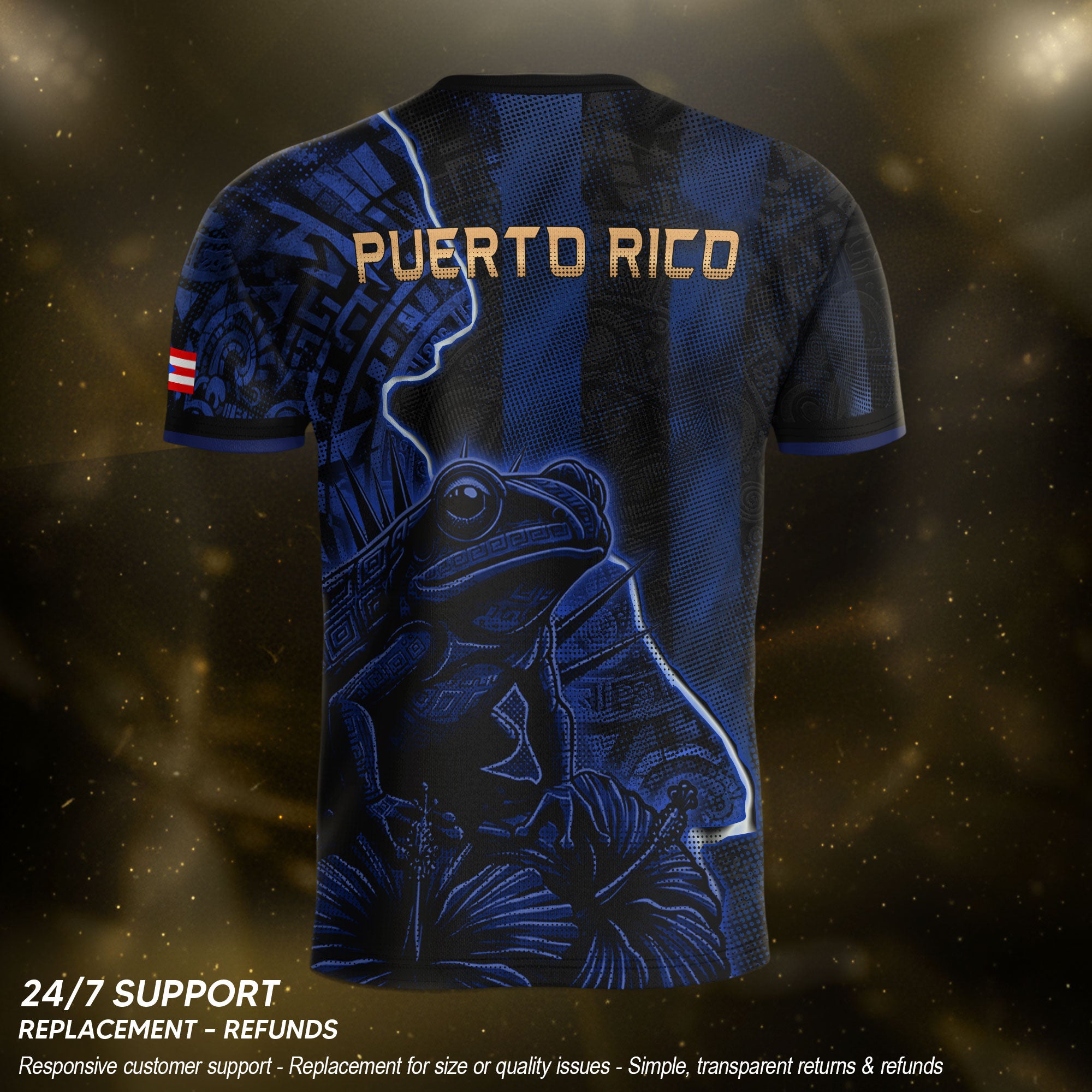 Camiseta de fútbol con máscara taína boricua azul marino de Puerto Rico, bandera tribal, orgullo nacional