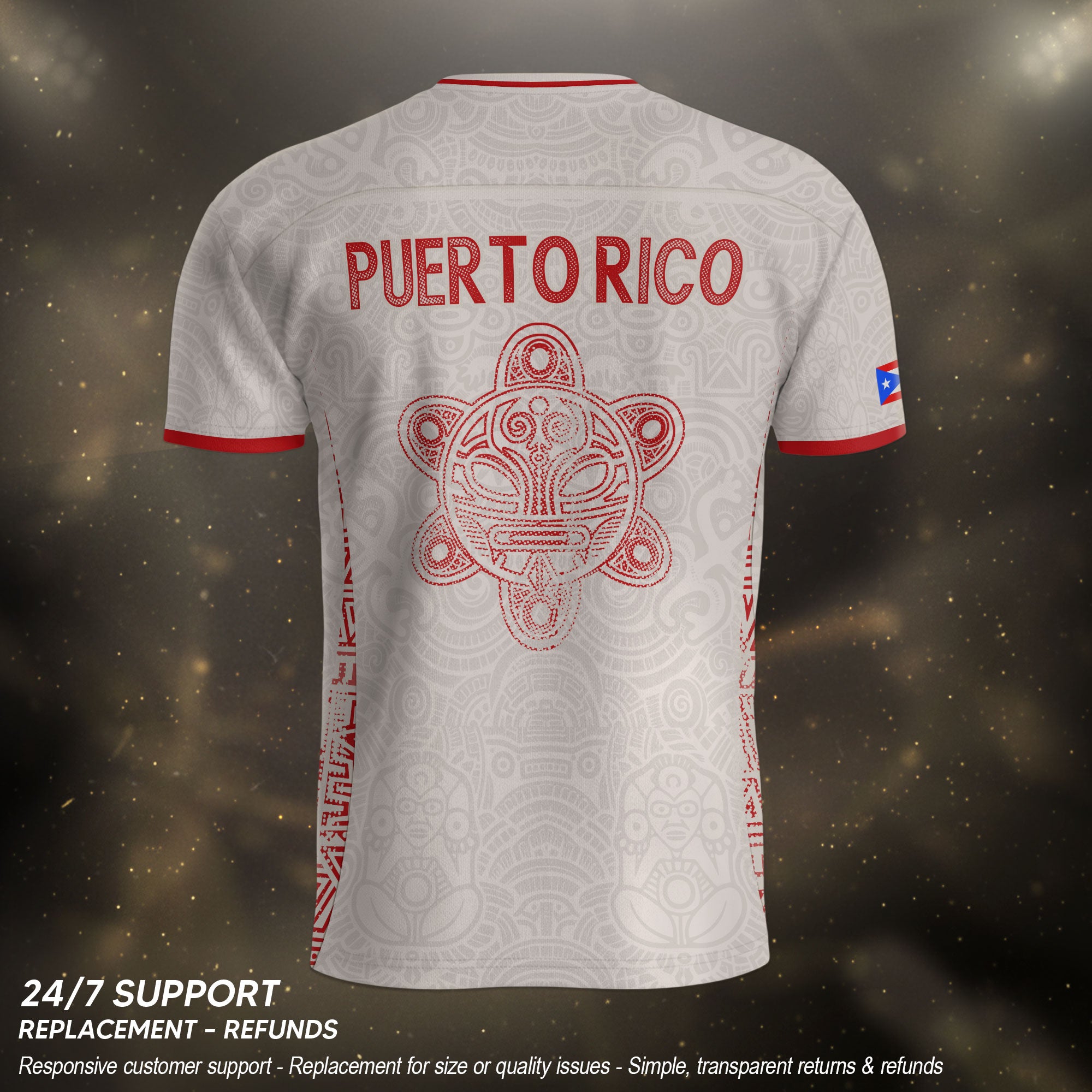 Puerto Rico Soccer Jersey Beige Red Taino Cross Turtle Tribal Pride Apparel