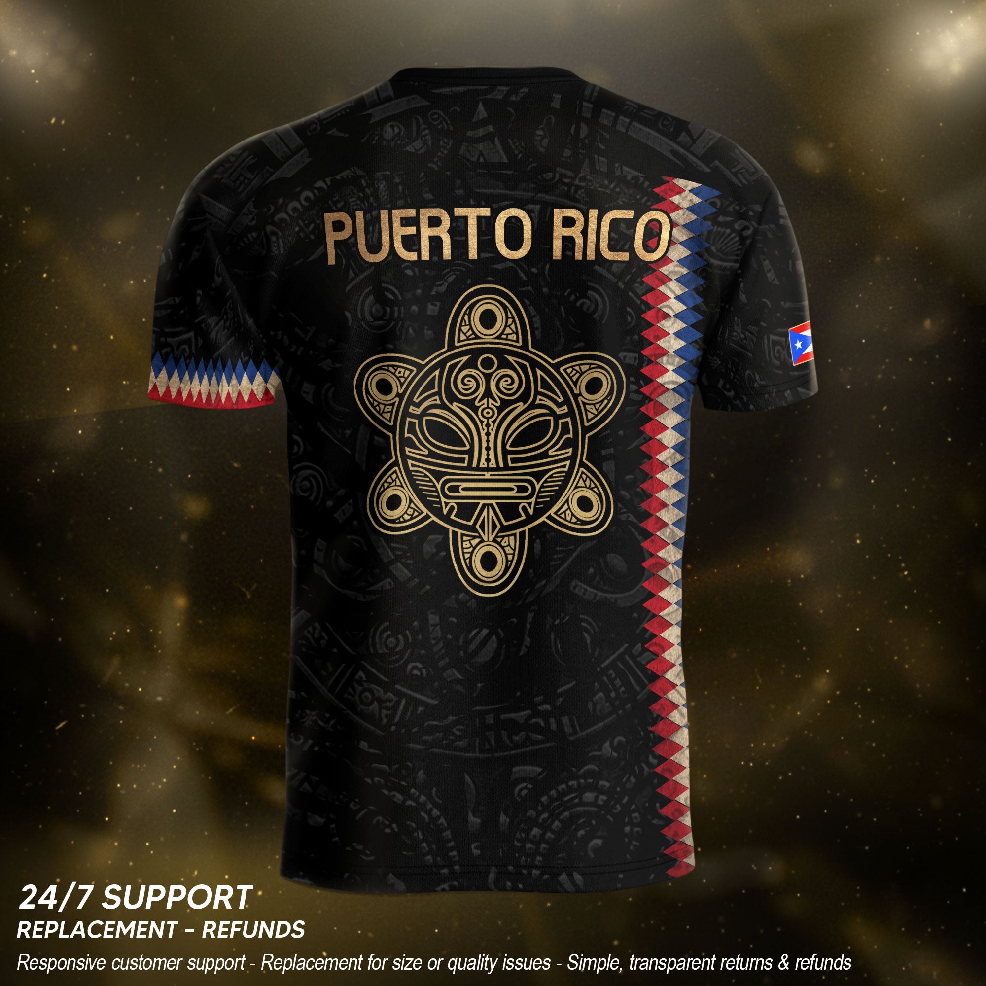 Camiseta de fútbol con máscara taína boricua azul marino de Puerto Rico, bandera tribal, orgullo nacional