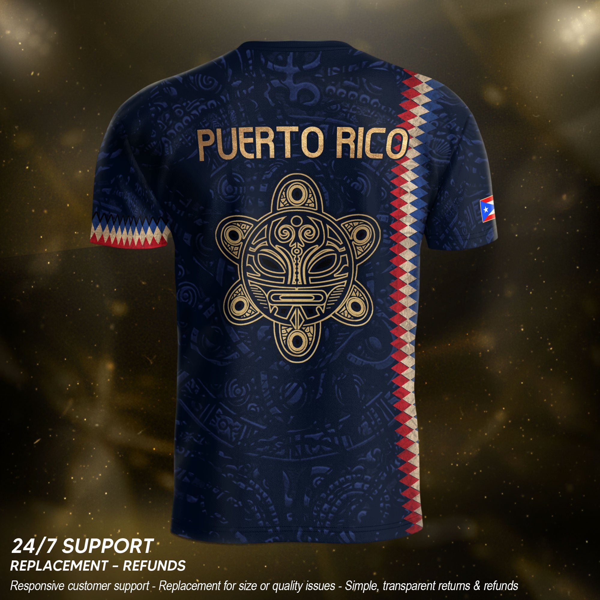Puerto Rico Soccer Jersey Taino Turtle Navy Gold Chevron Pride Sportswear Tee