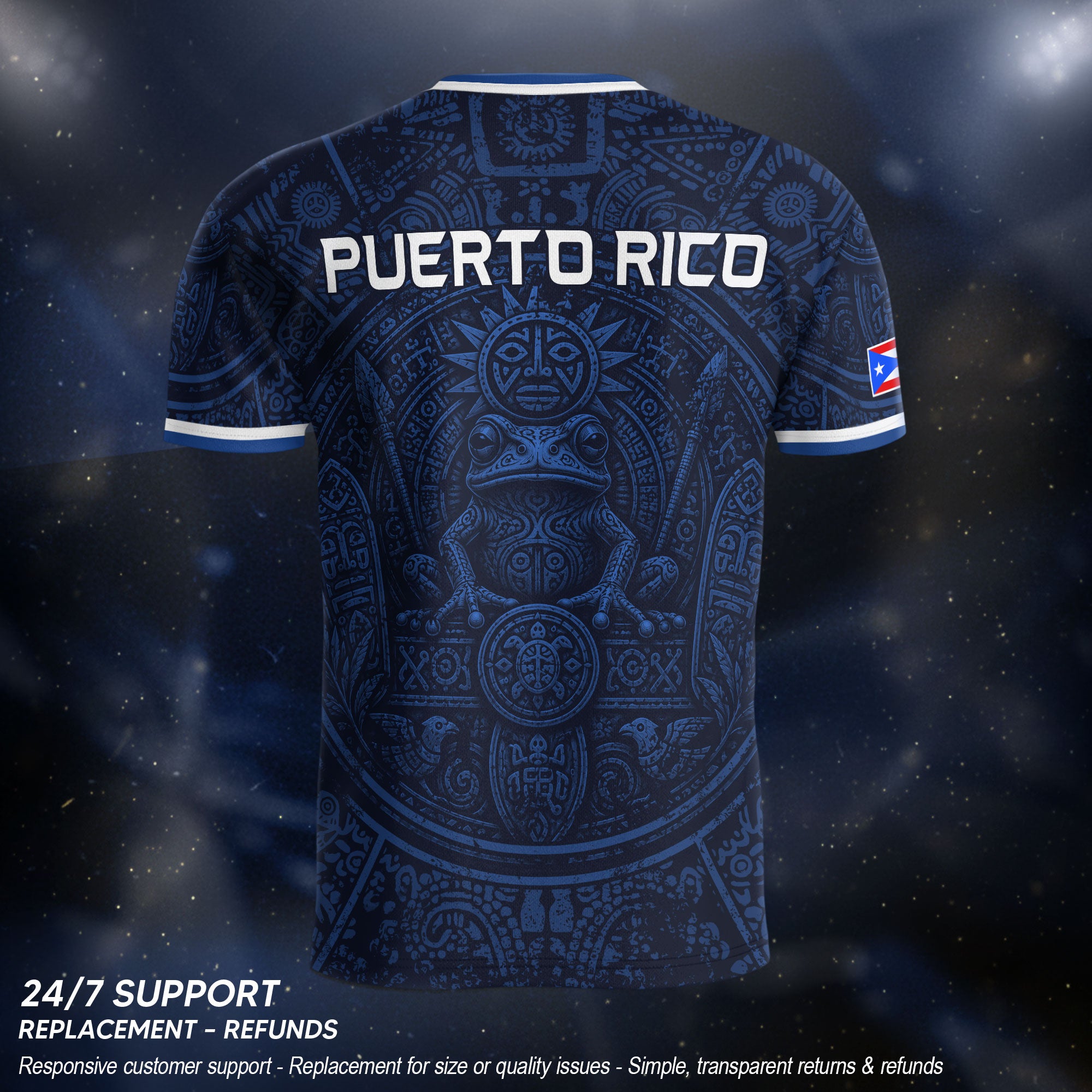 Navy Puerto Rico Soccer Jersey Coqui Taino Cultural Emblem Men Shirt and Shorts Set