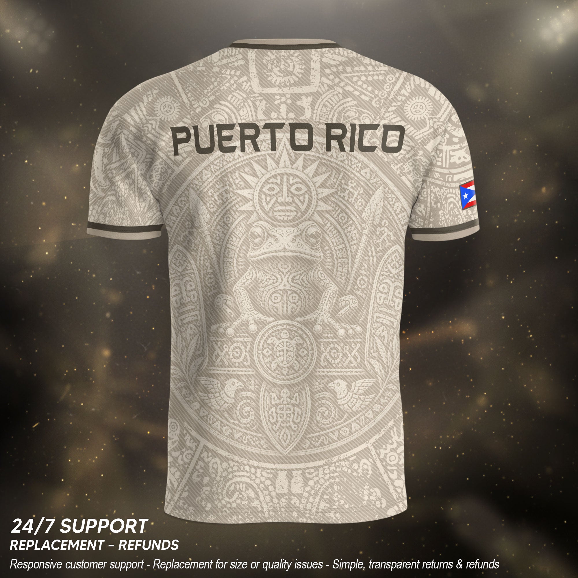 Beige Puerto Rico Soccer Jersey Coqui Frog Taino Sun Graphic Tee Puerto Rican Heritage