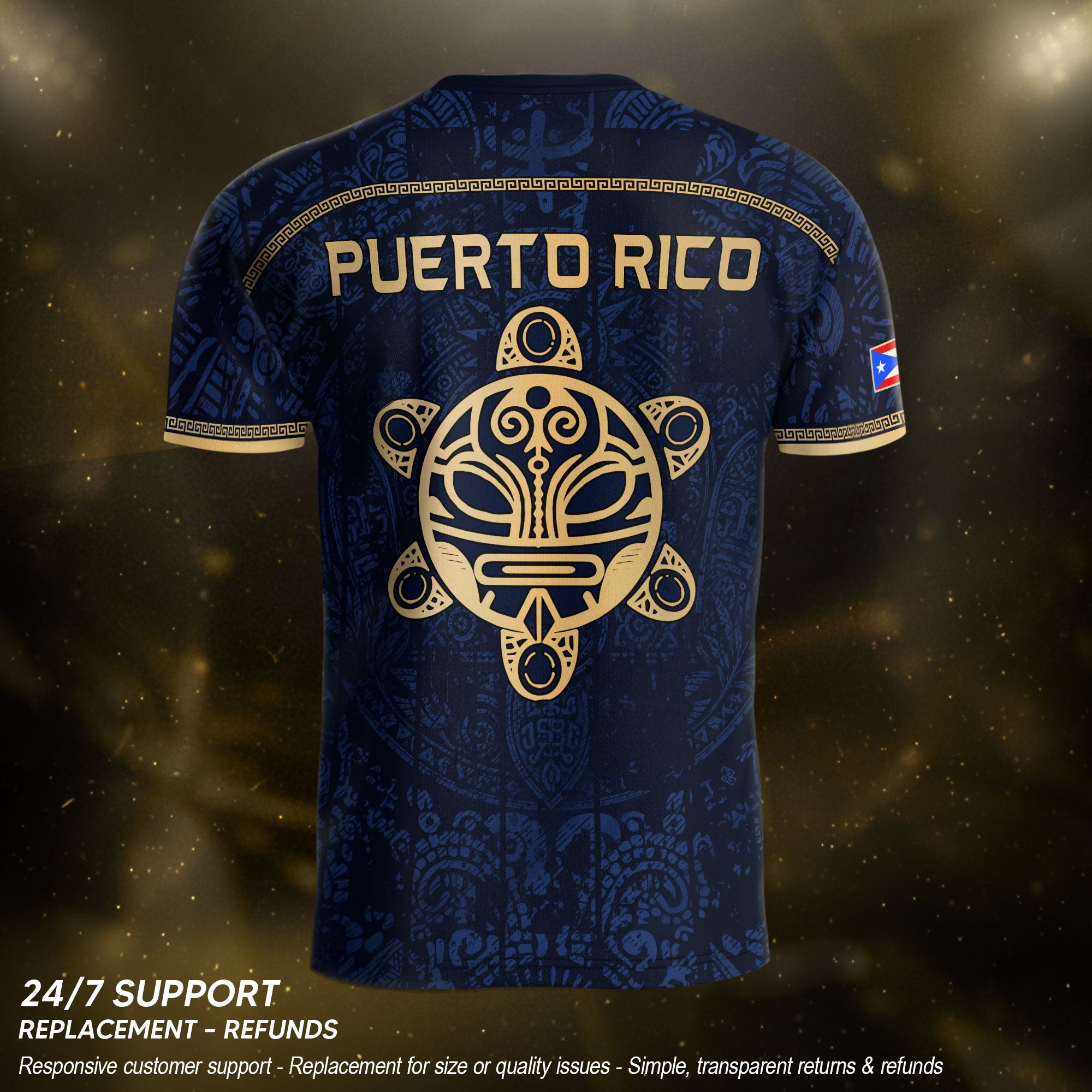 Navy Puerto Rico Soccer Jersey Taino Sea Turtle Tribal Art Pride Men Graphic Tee