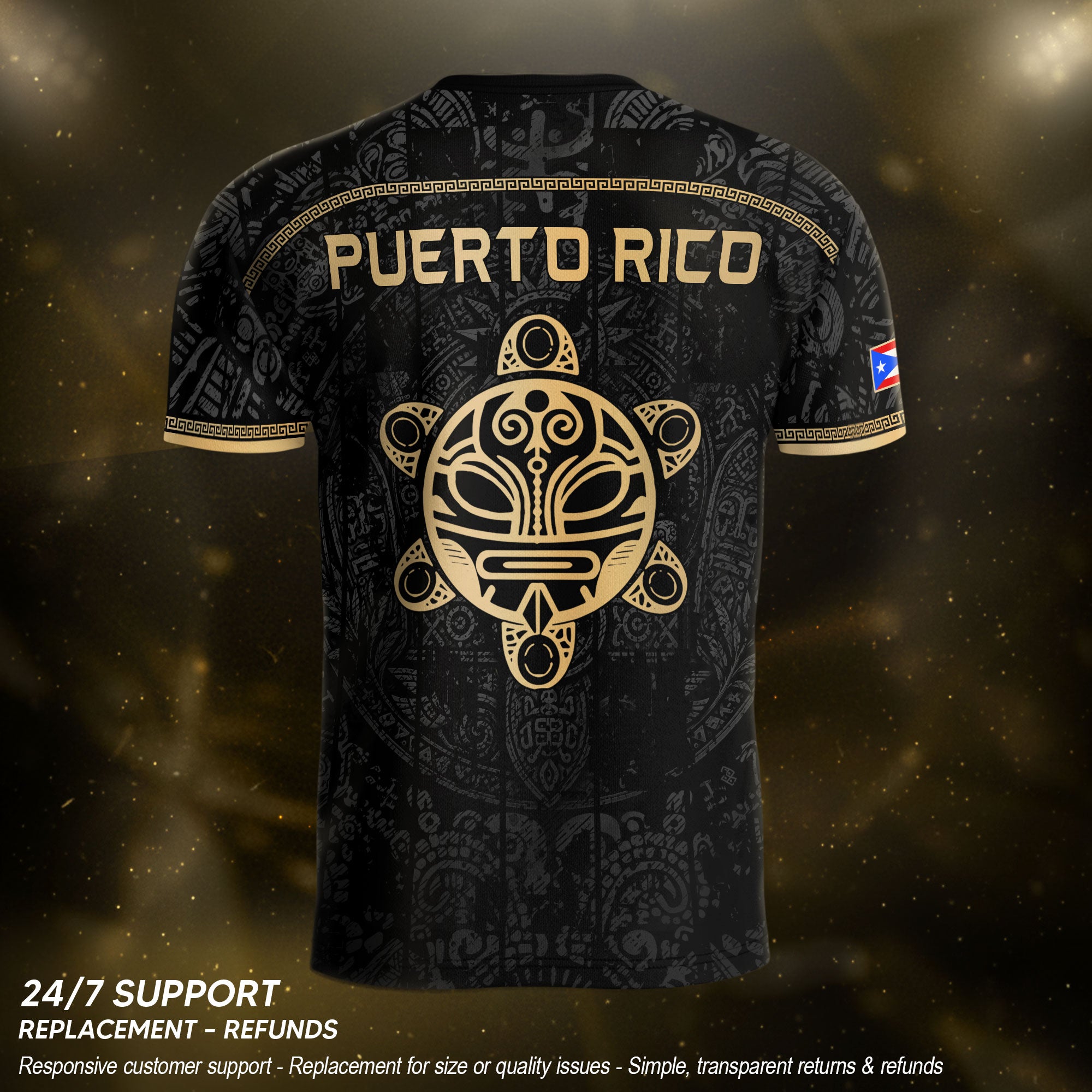 Puerto Rico Soccer Jersey Taino Turtle Coqui Frog Gold Graphic Tee Black Heritage