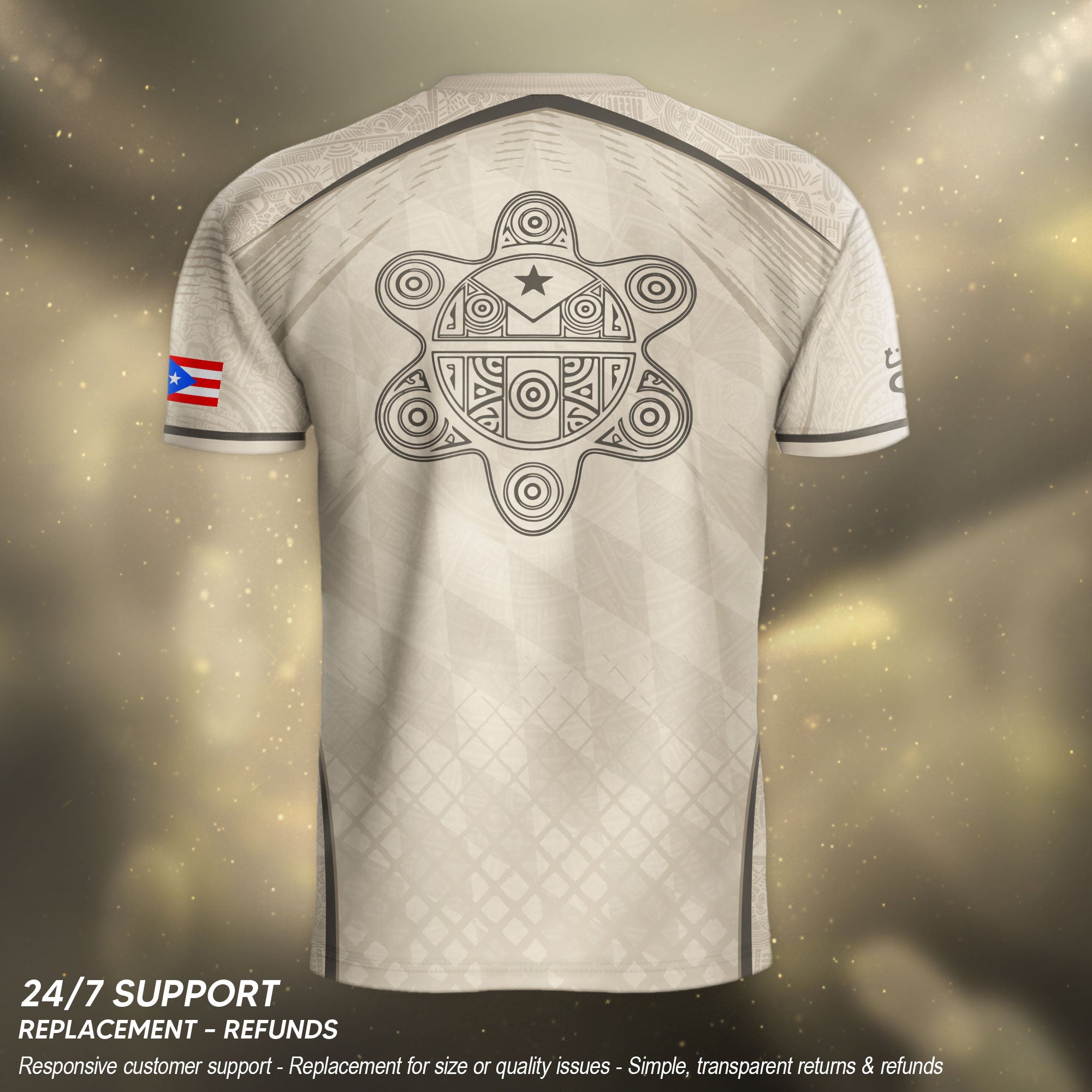 Puerto Rico Jersey - Beige Coqui Frog & Taino Tribal Pattern Sportswear Shirt