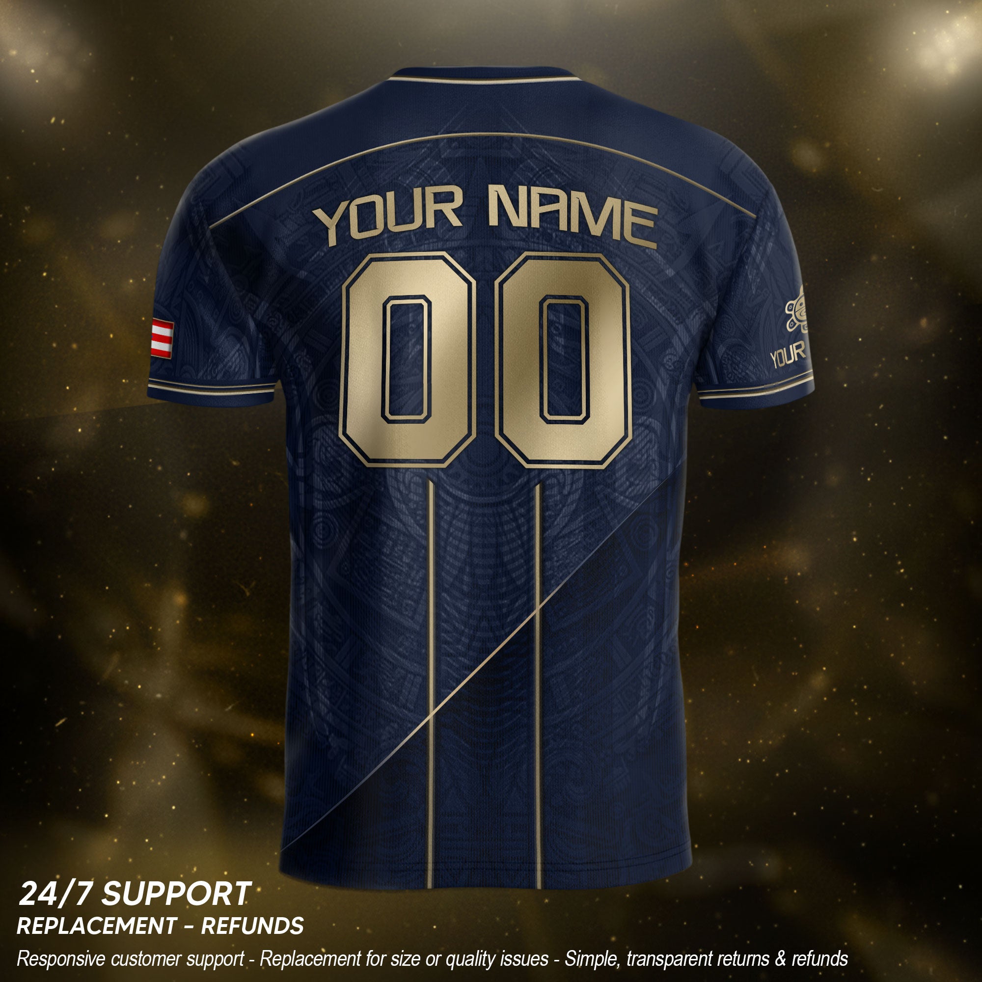 Puerto Rico Soccer Jersey Navy Gold Taino Symbol Personalized Football Shirt