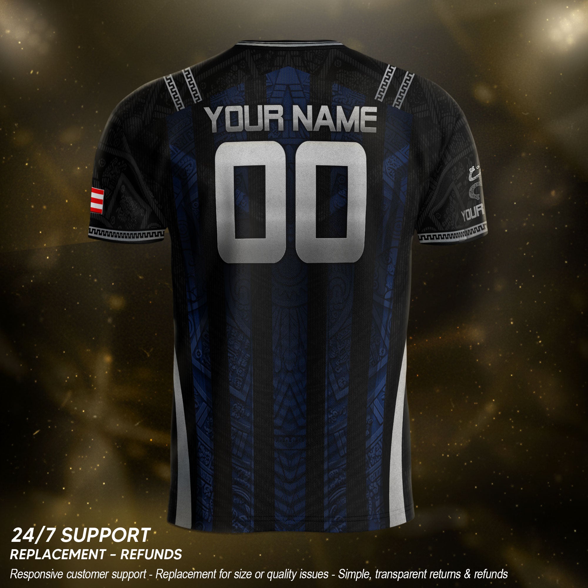 Custom Puerto Rico Soccer Jersey Navy Silver Taino Tribal Football Shirt