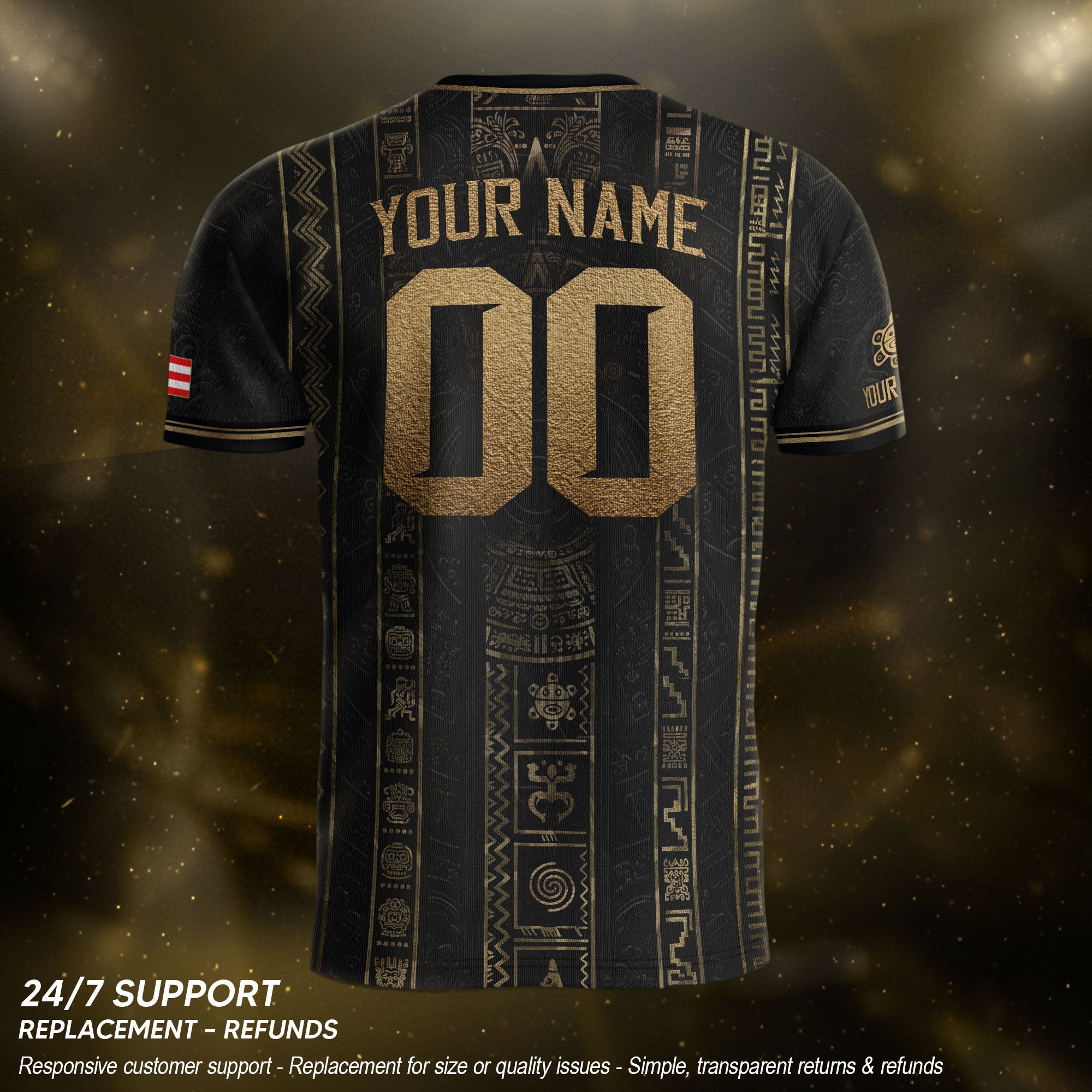 Puerto Rico Soccer Jersey Taino Petroglyph Black Gold Personalized Football Shirt