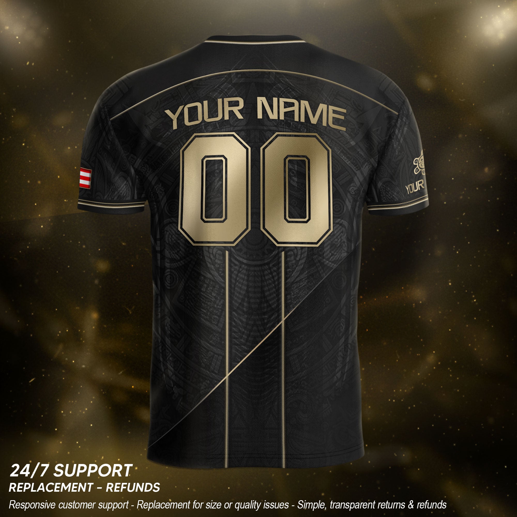Puerto Rico Soccer Jersey Black Gold Taino Symbol Personalized Football Shirt