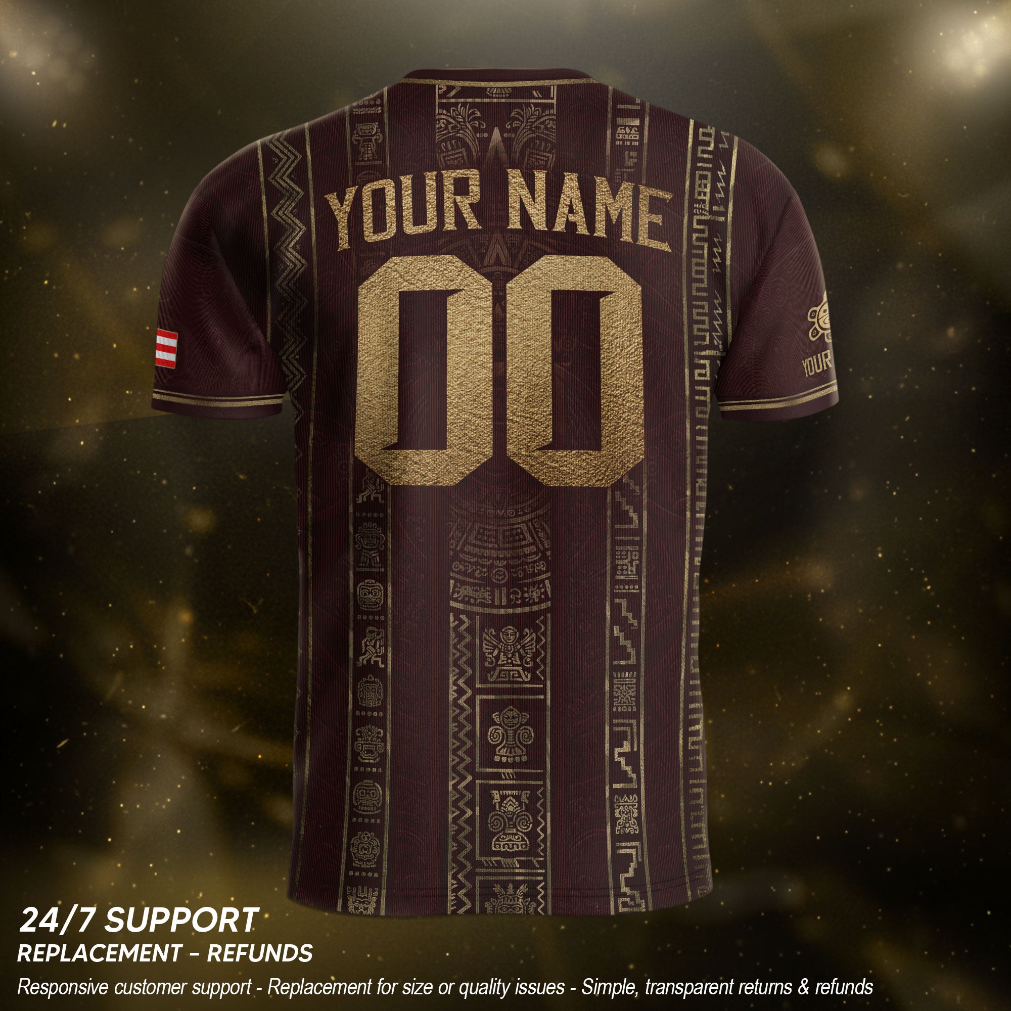 Personalized Puerto Rico Soccer Jersey Maroon Gold Taino Petroglyph Football Shirt
