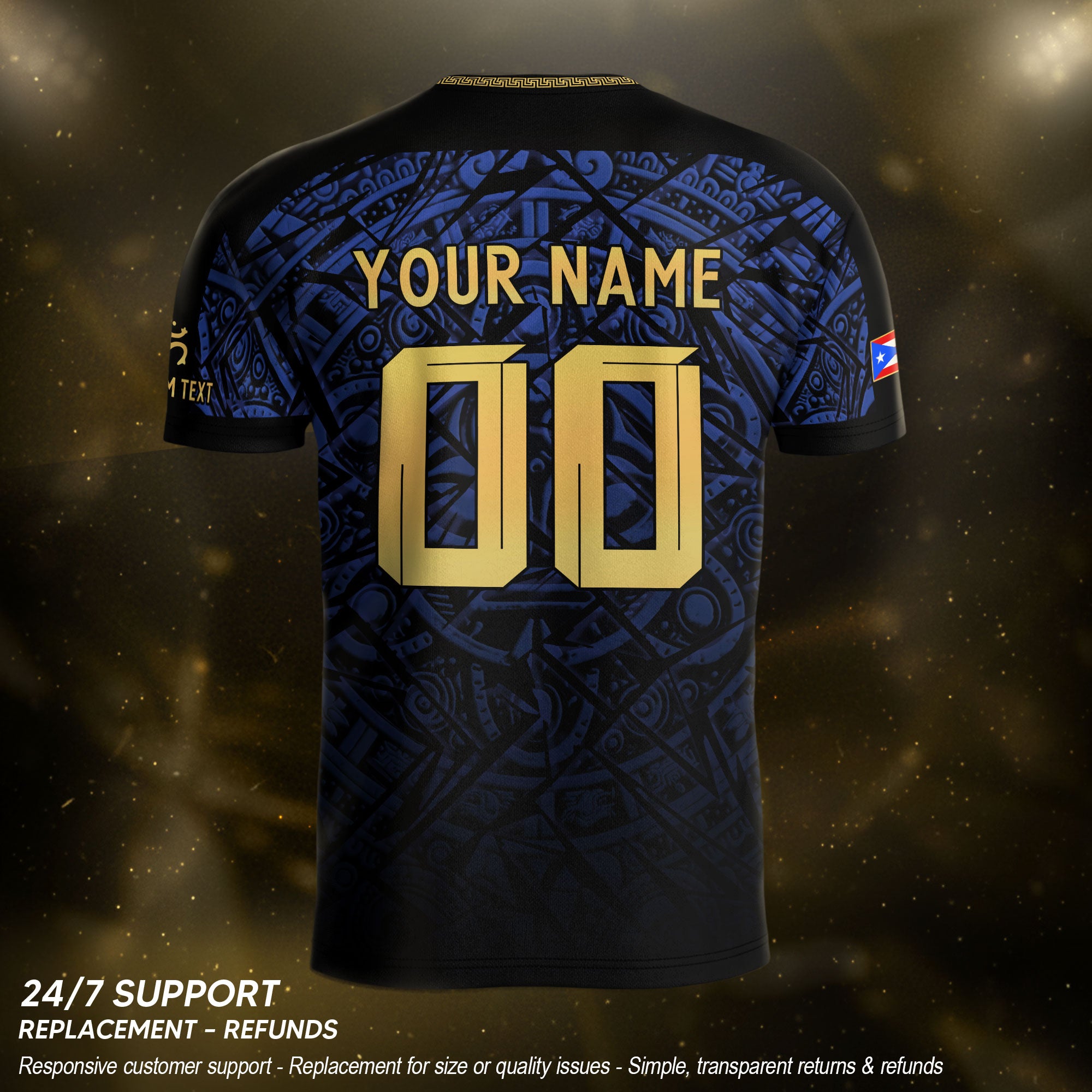 Camiseta de fútbol con máscara taína boricua azul marino de Puerto Rico, bandera tribal, orgullo nacional