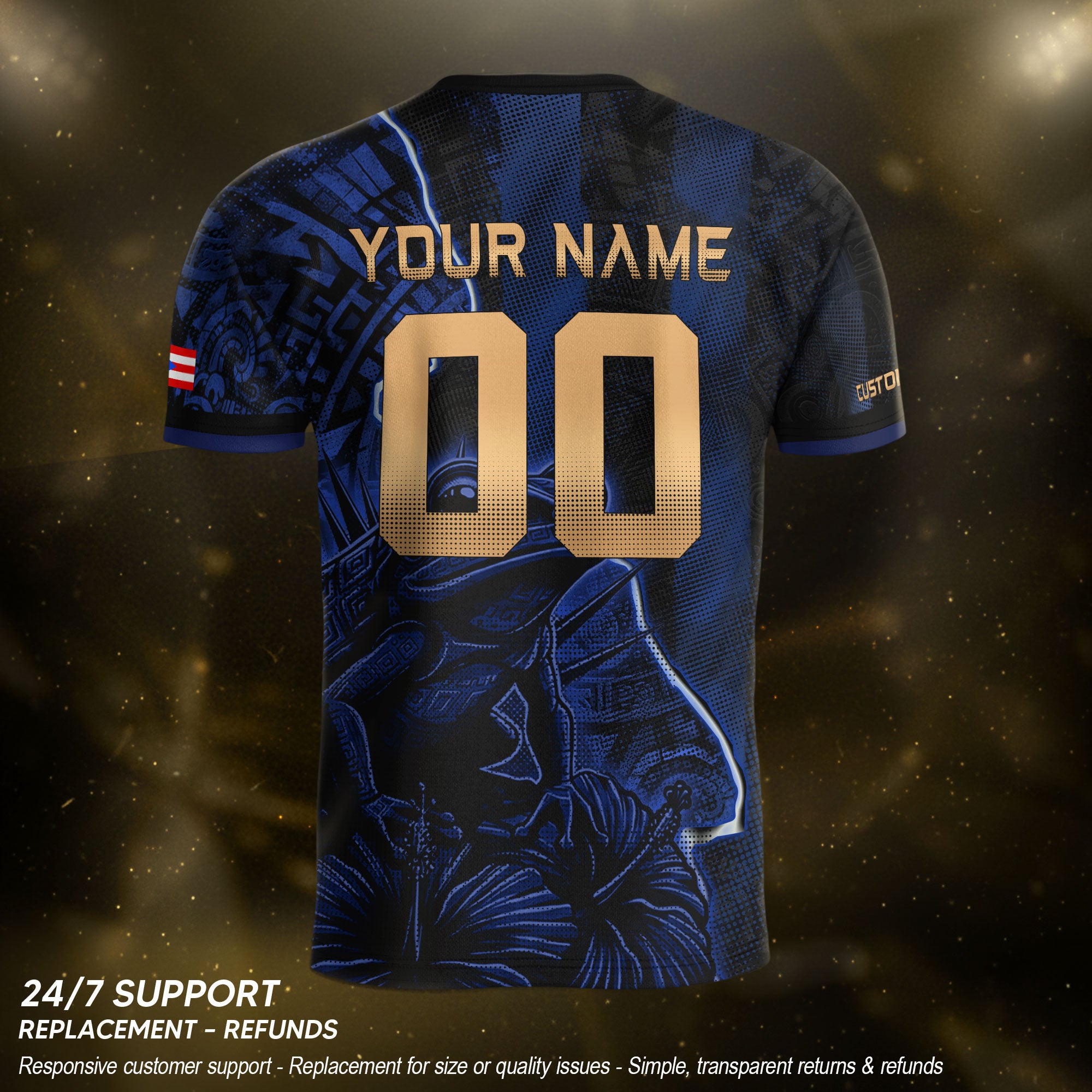 Custom Name Puerto Rico Jersey Lightning Navy Coqui Frog Sportswear