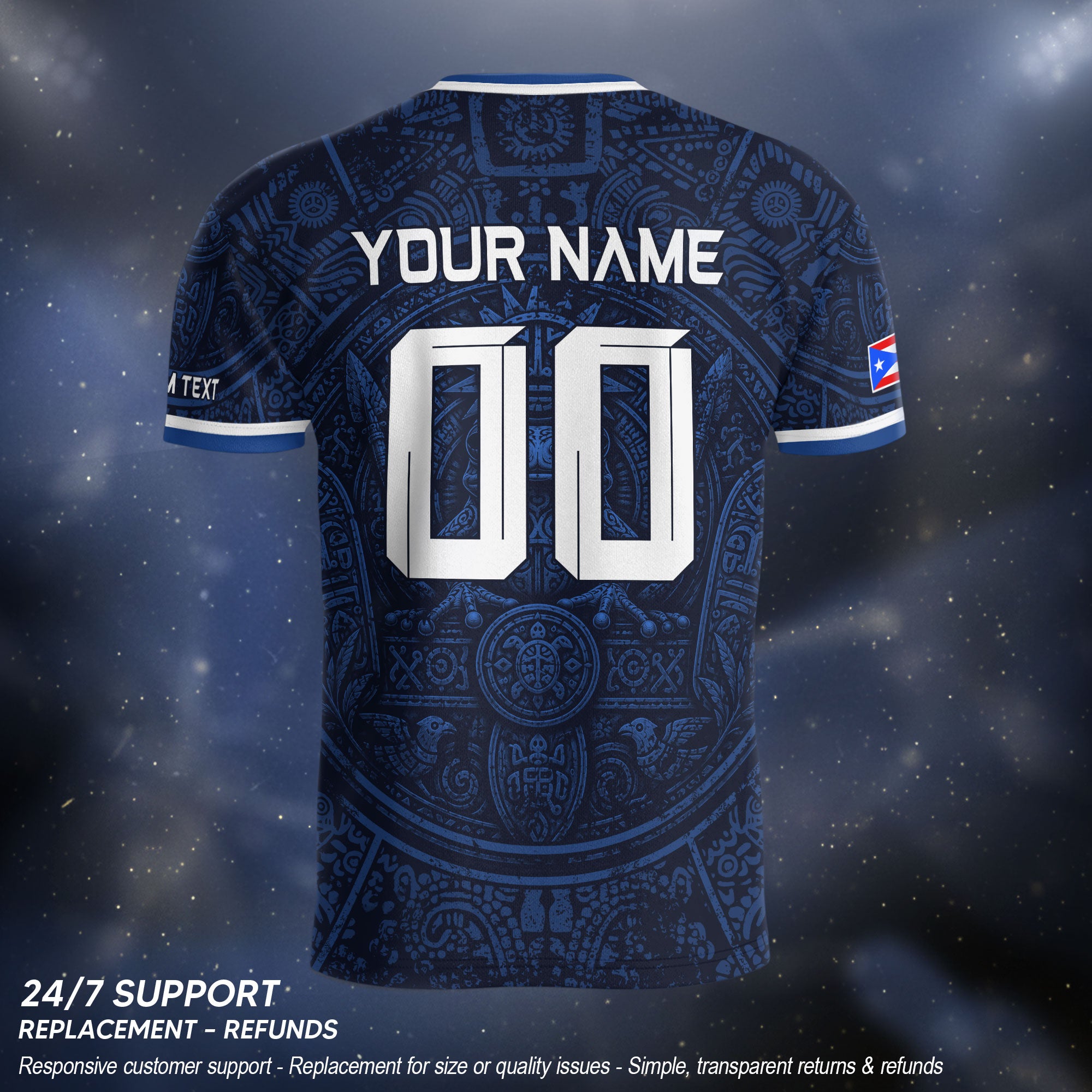 Personalized Puerto Rico Soccer Jersey Navy Blue with Taino Coqui Frog Design