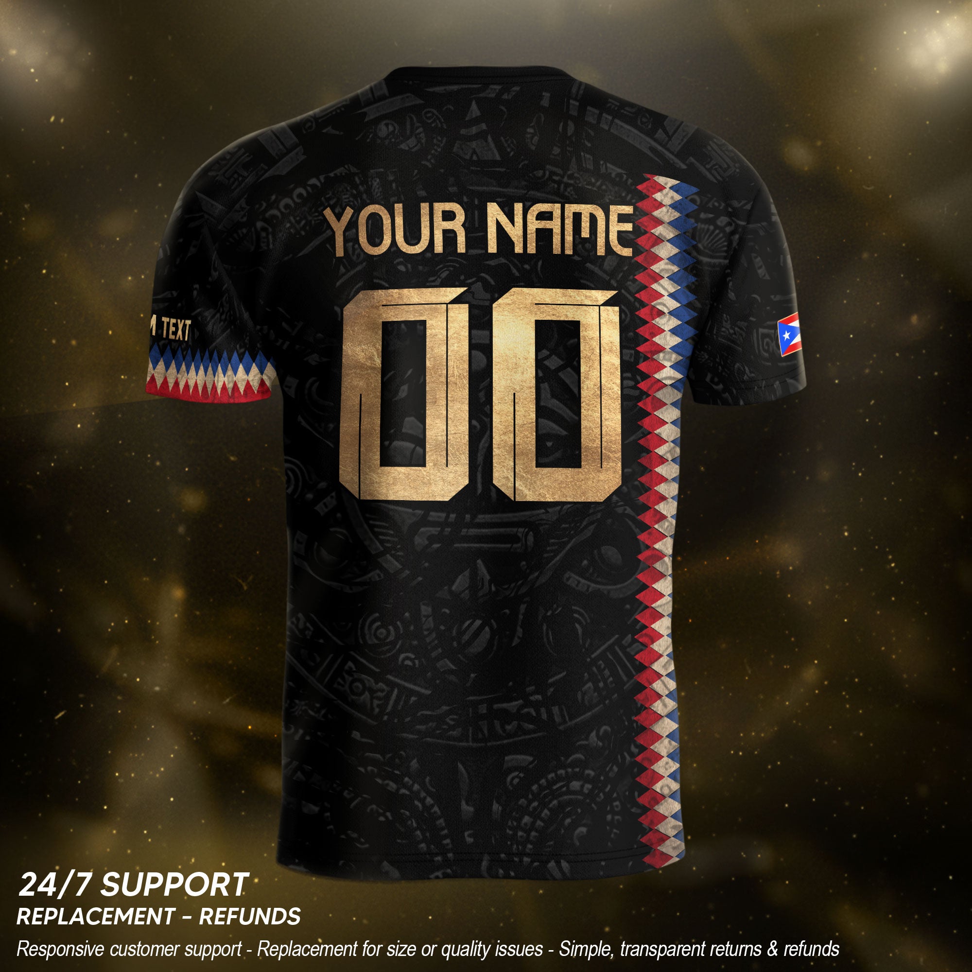 Custom Puerto Rico Soccer Jersey Black Gold – Puerto Rico Shirt, Puerto Rico Jerseys for Fans