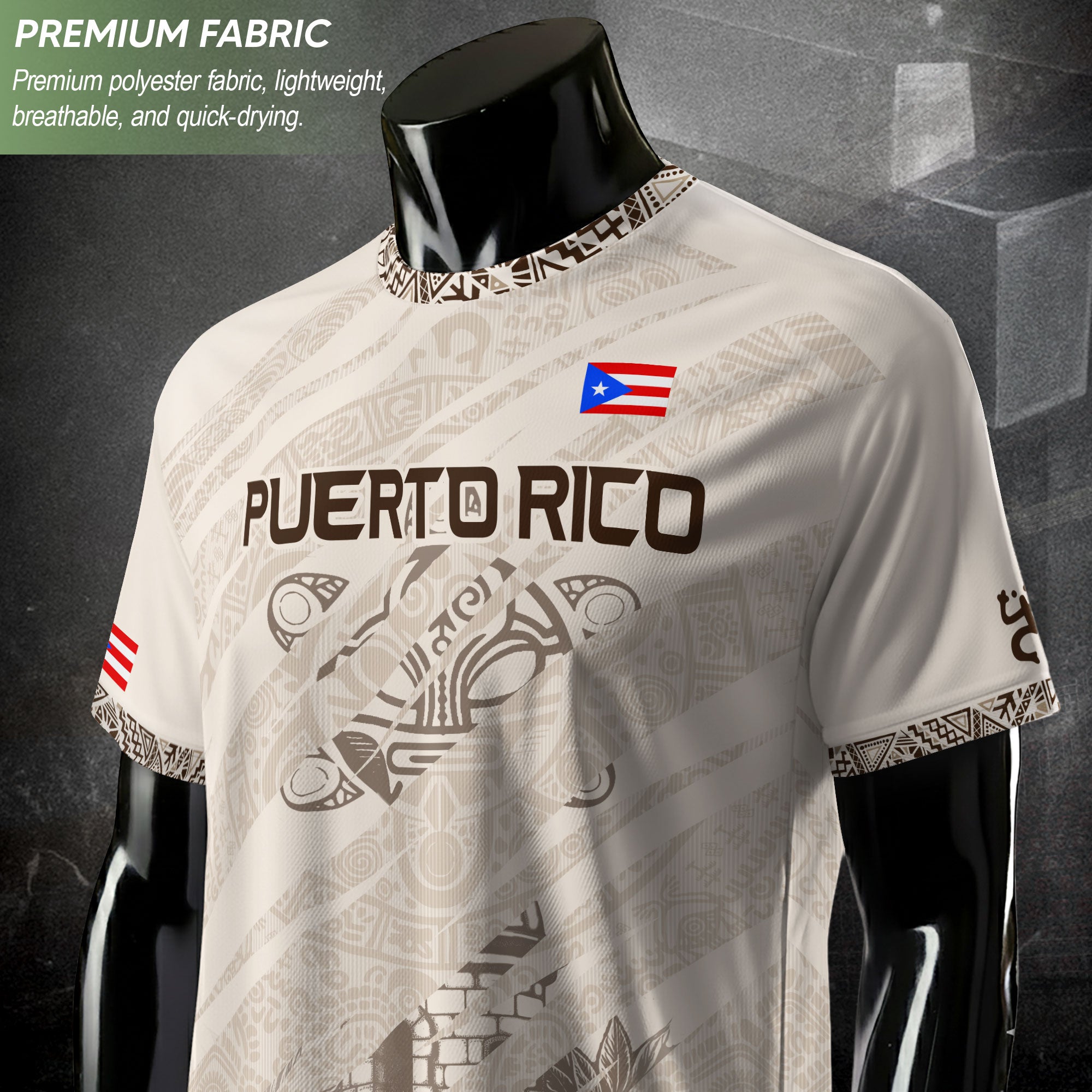 Puerto Rico Taino Coqui Jersey - White Heritage Boricua Tribal Print Performance Shirt